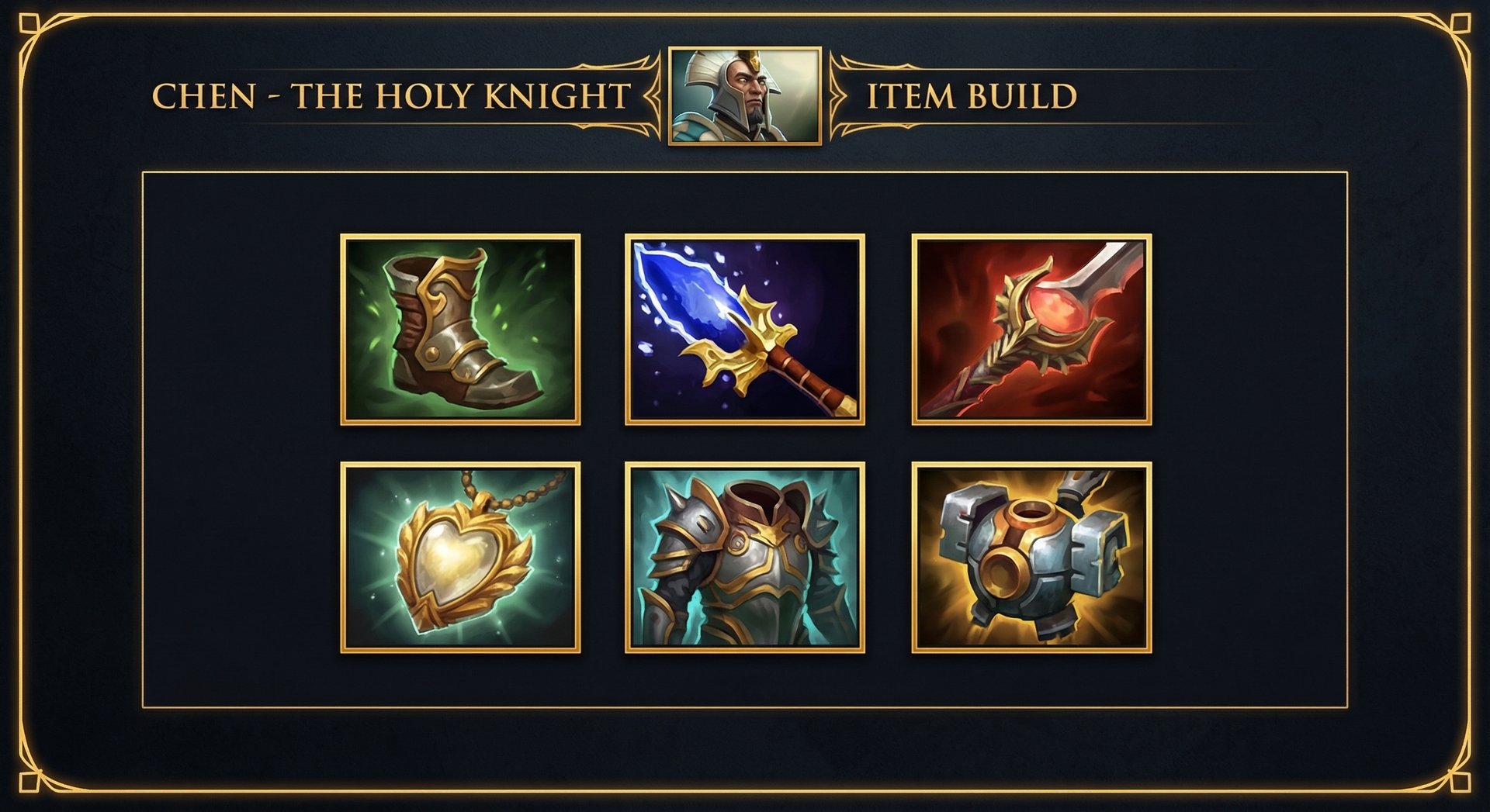 Chen item build progression showing Guardian Greaves Aghanims Scepter and aura items