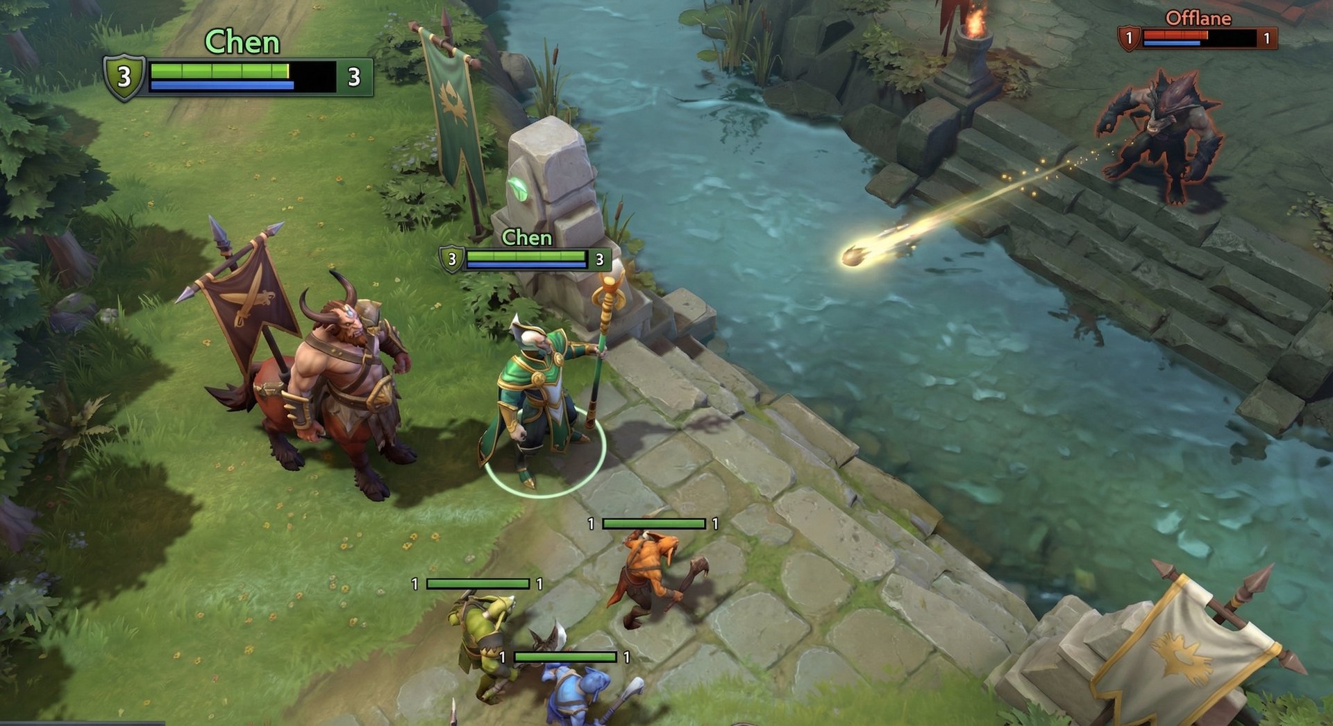 Chen in laning phase with Centaur Conqueror creep harassing enemy offlaner
