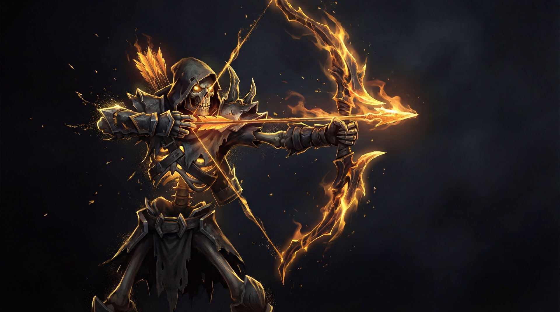 Clinkz the Bone Fletcher cinematic portrait with gold accents on dark background