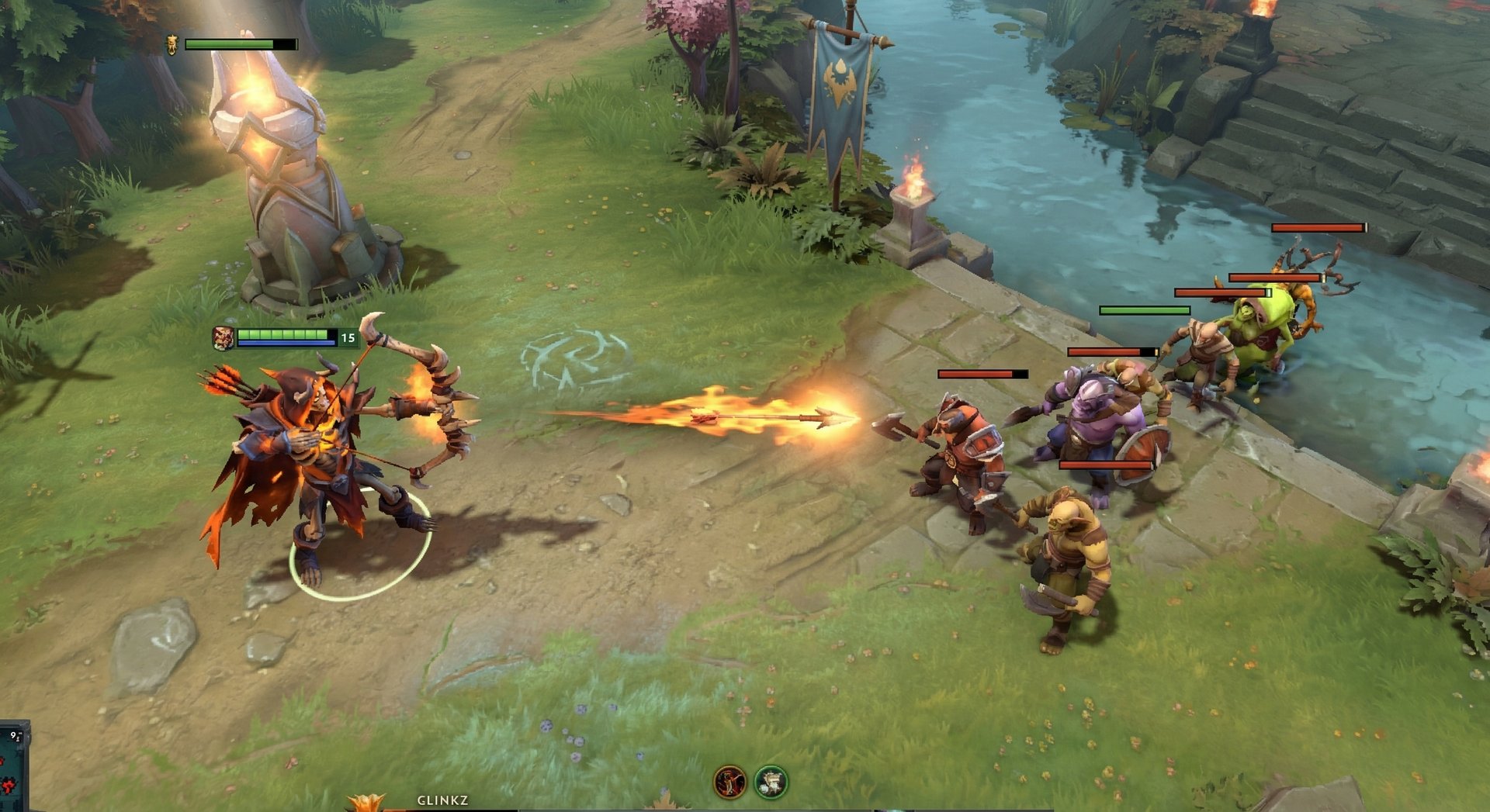 Clinkz in laning phase using Searing Arrows to harass in Dota 2