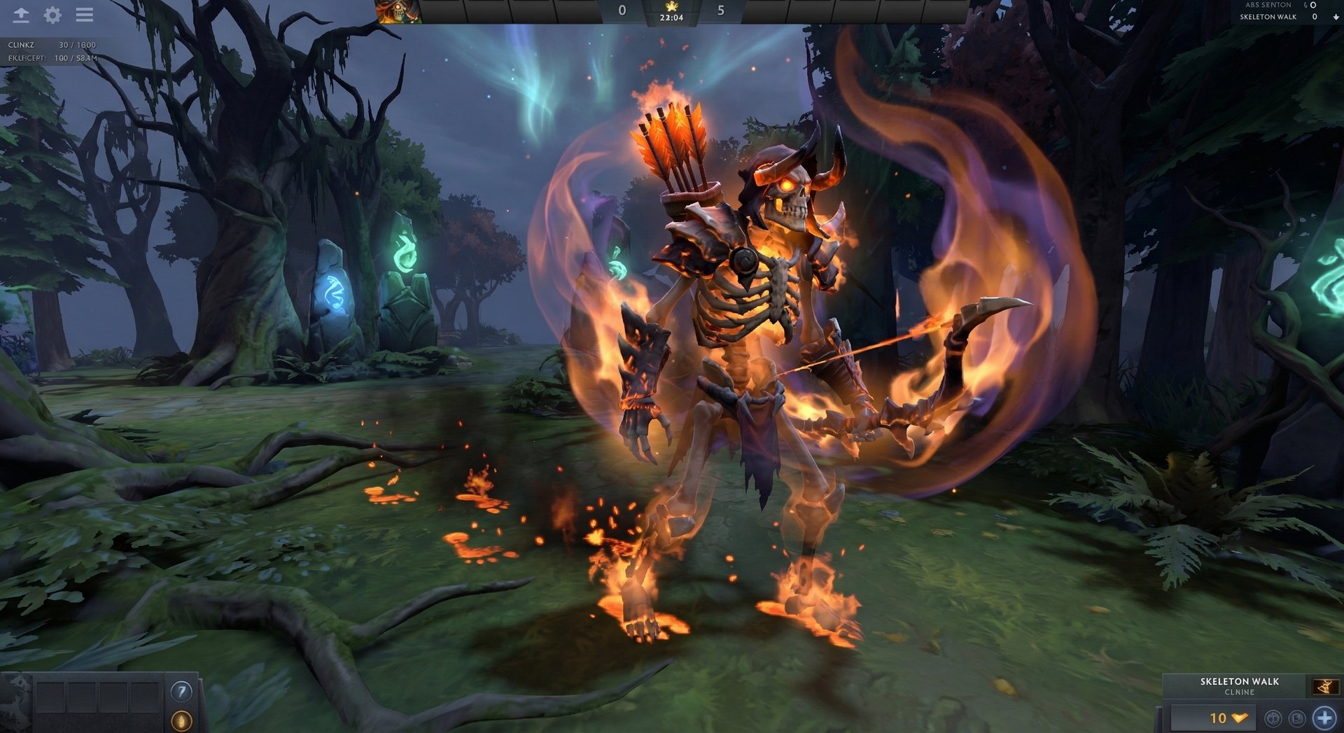 Clinkz activating Skeleton Walk invisibility with burning fire trail