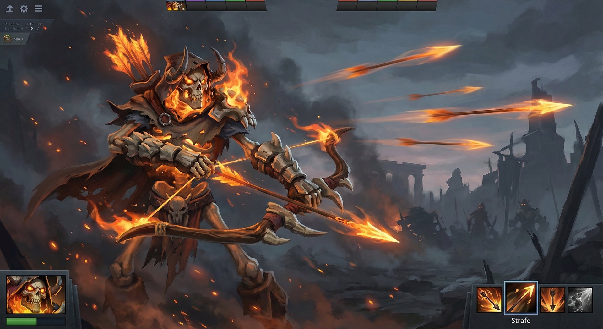 Clinkz using Strafe ability firing rapid flaming arrows in Dota 2