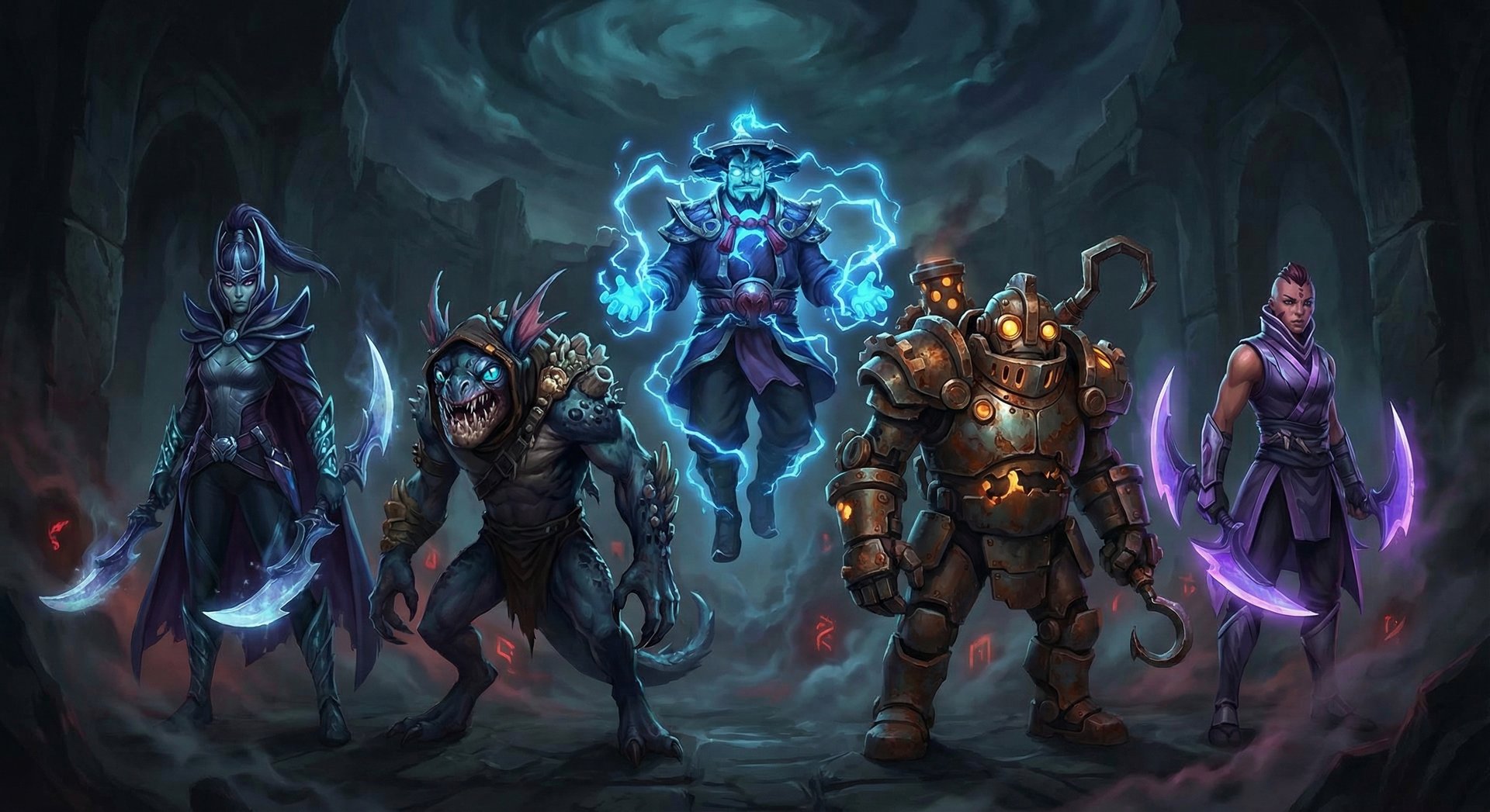 Five counter heroes to Crystal Maiden in a lineup on dark background