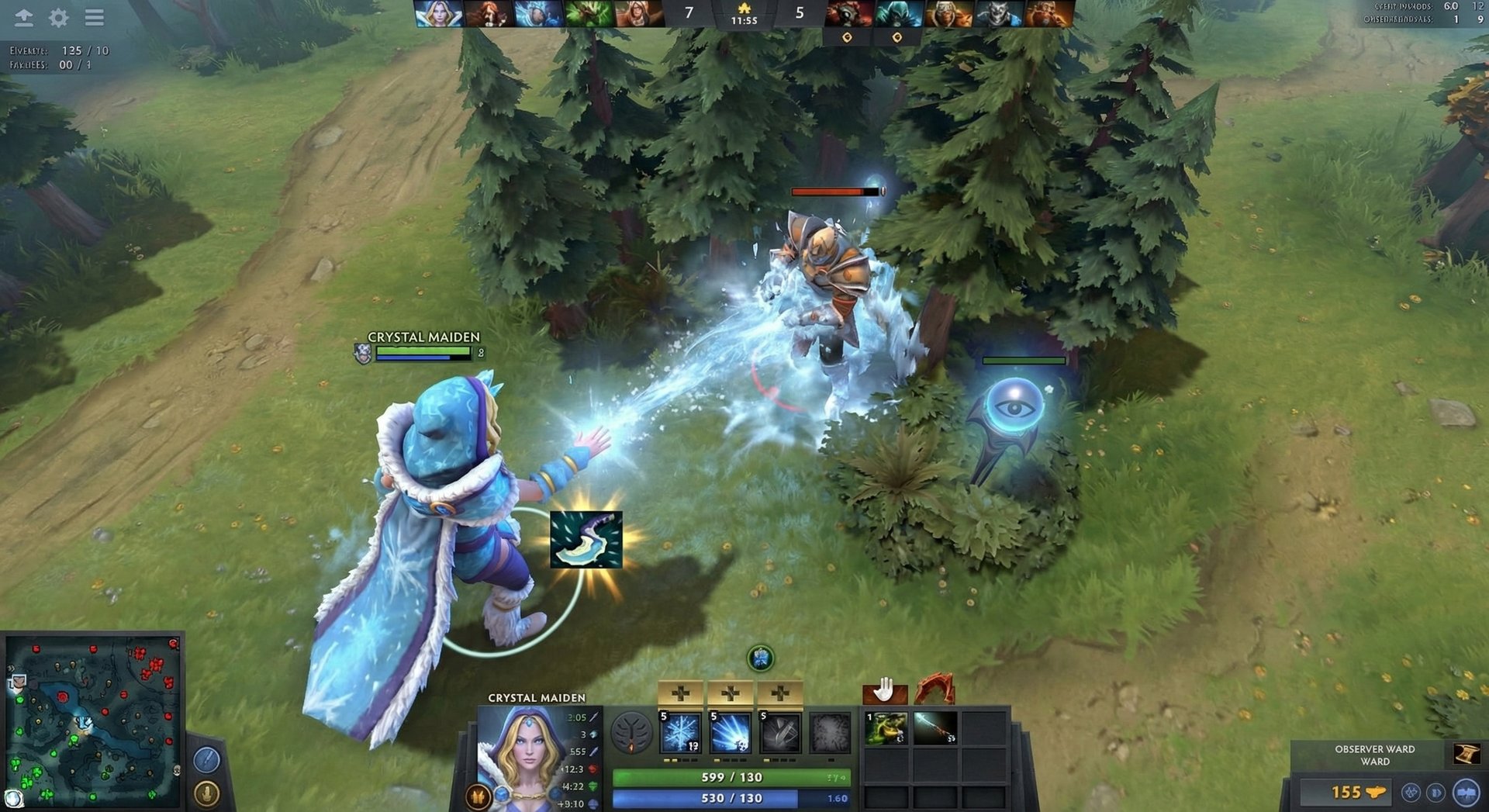Crystal Maiden performing advanced ward placement and positioning technique