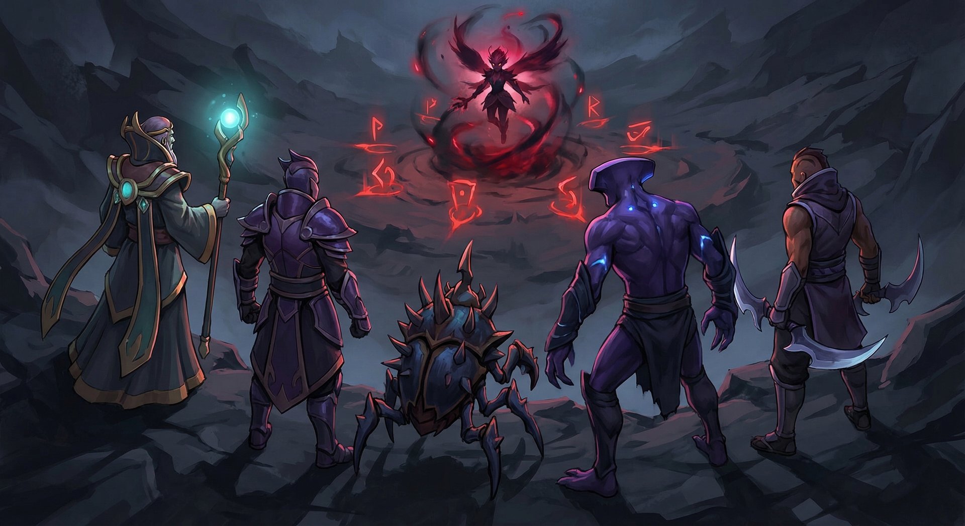 Five counter heroes lined up against Dark Willow including Oracle Silencer Nyx Assassin Faceless Void and Anti-Mage