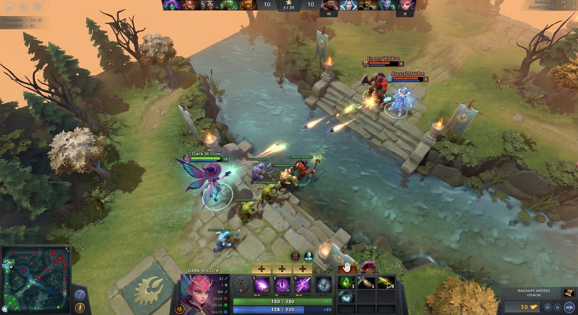 Dark Willow in laning phase harassing enemy heroes using Shadow Realm