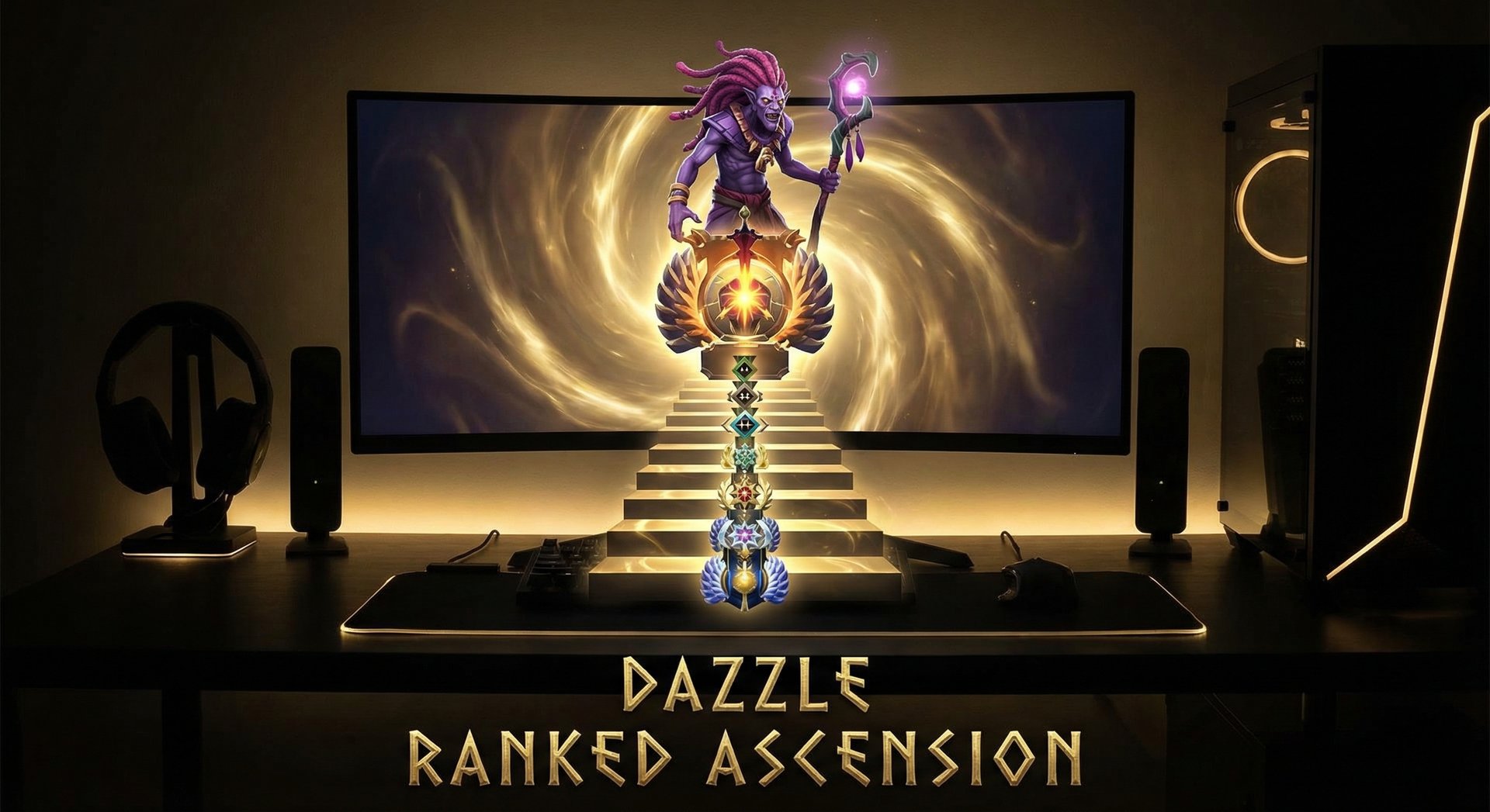 Dazzle rank climbing visualization from Herald to Immortal in Dota 2