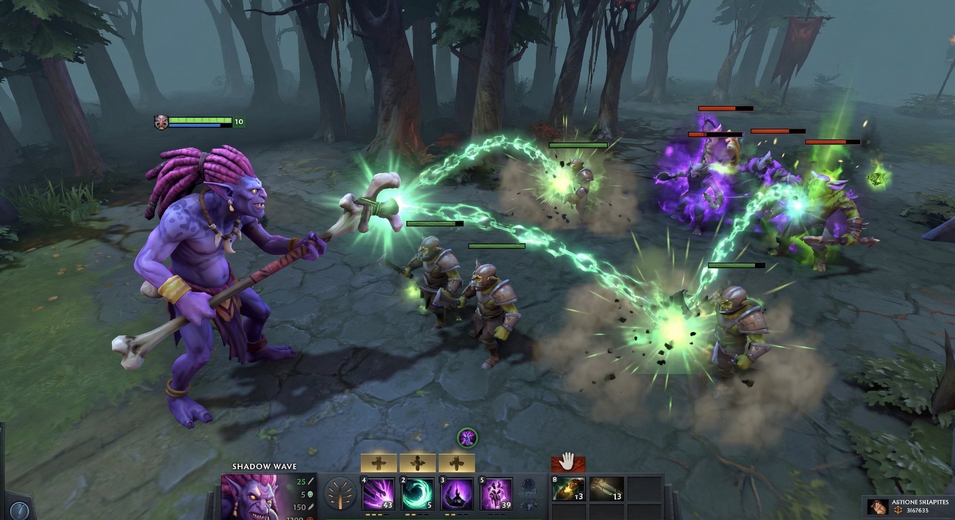 Dazzle performing Shadow Wave chain heal advanced technique in Dota 2
