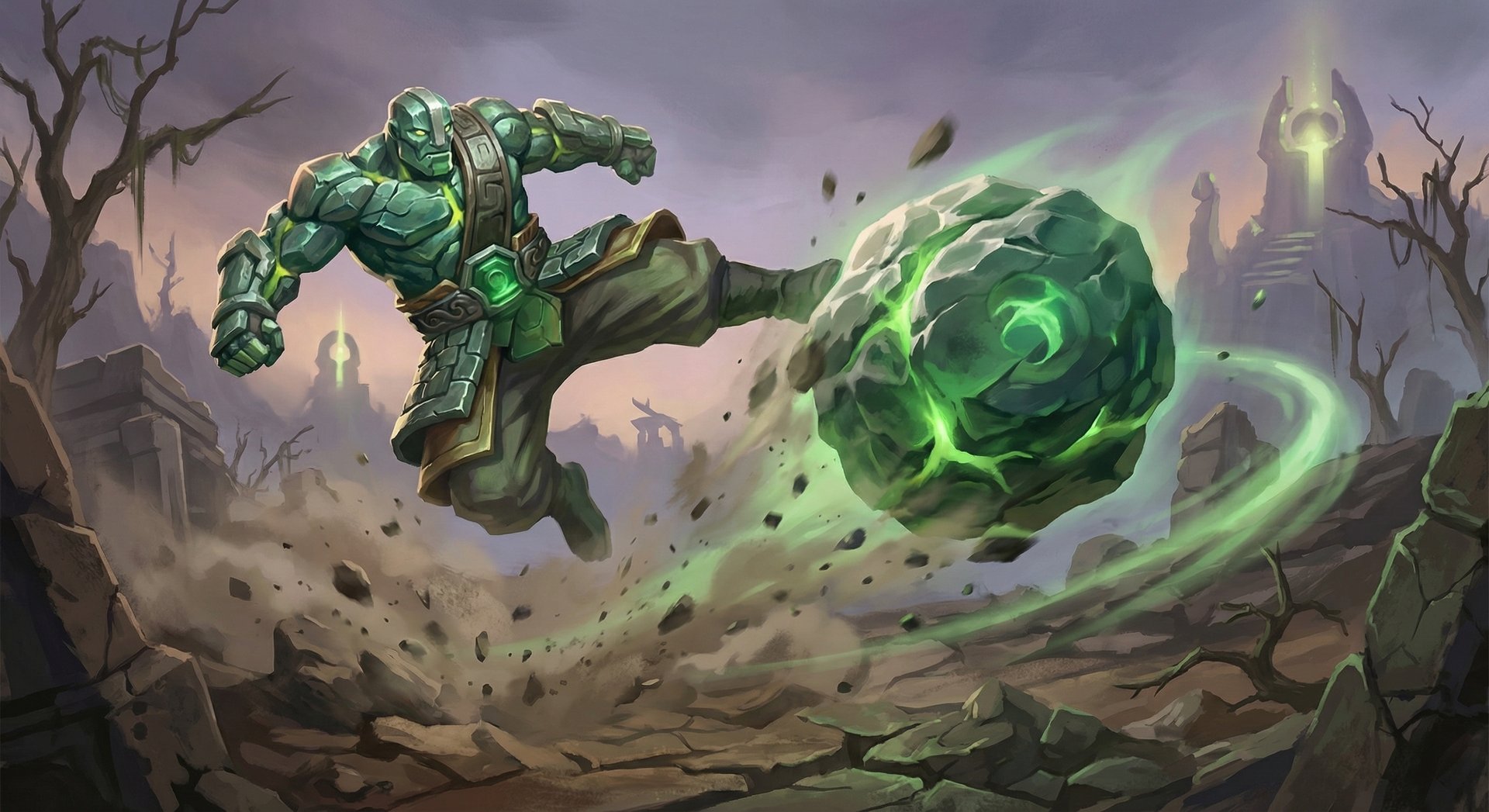 Earth Spirit using Boulder Smash ability kicking stone remnant forward
