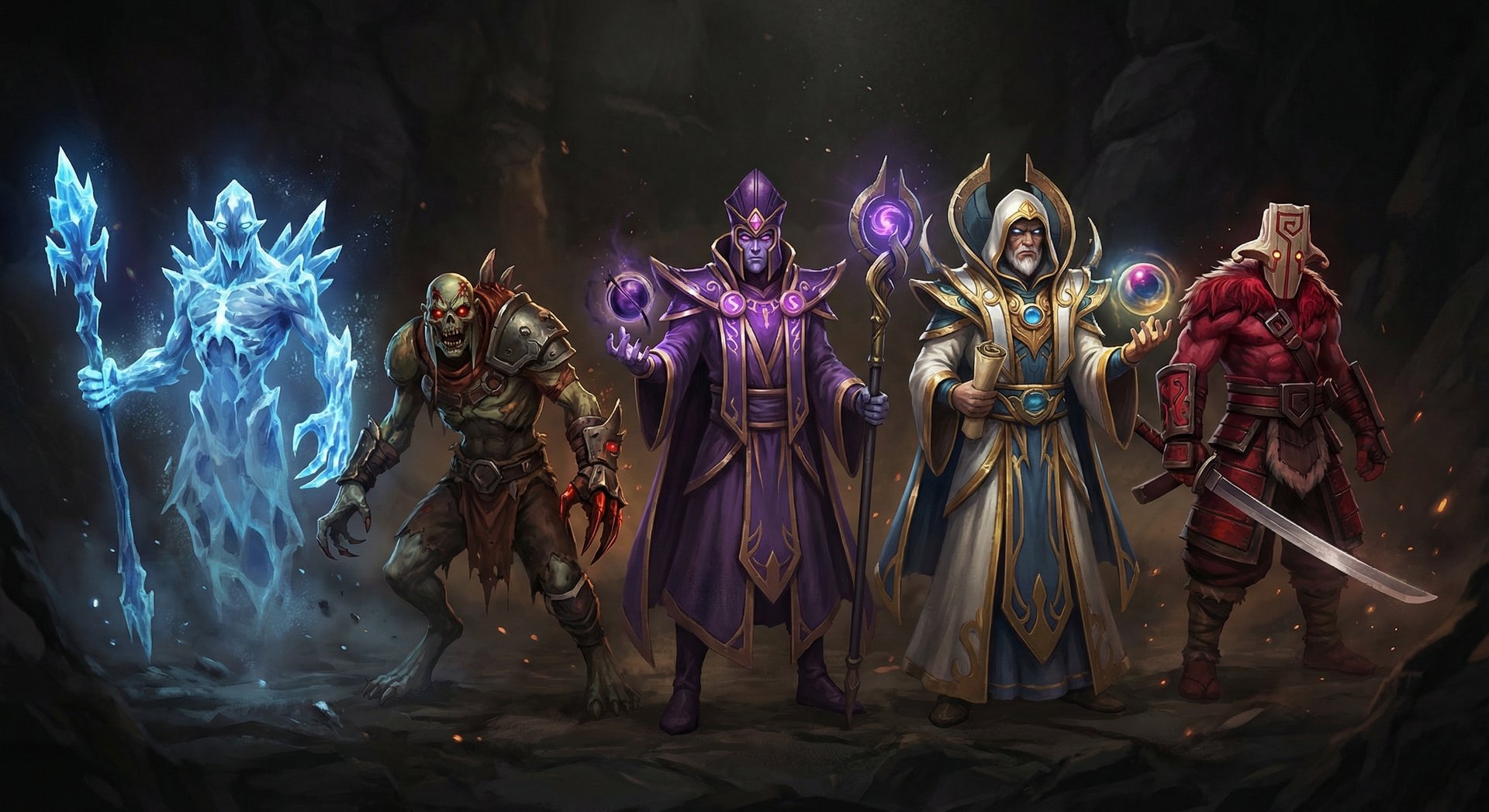 Five counter heroes lineup against Earth Spirit on dark background