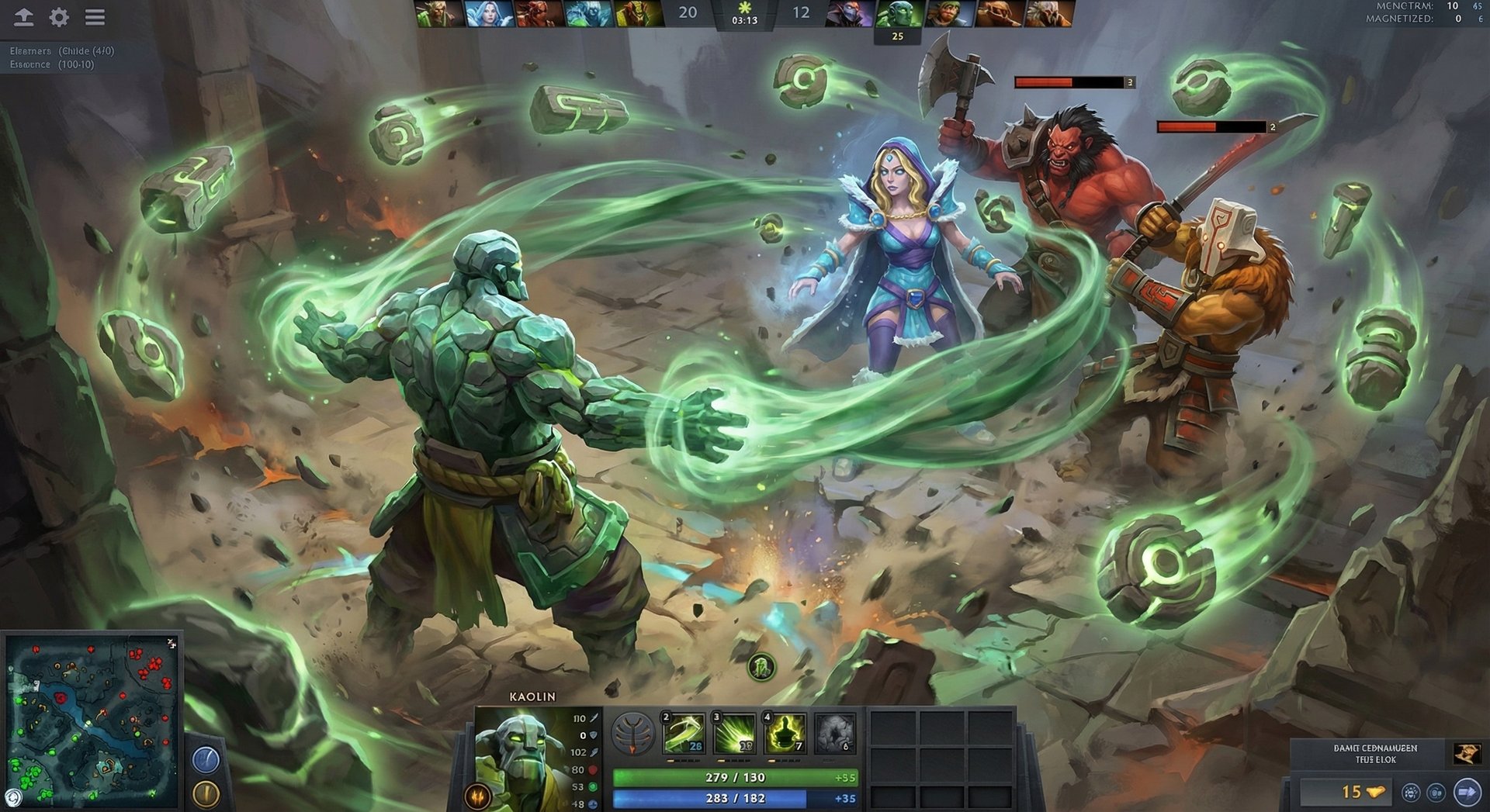 Earth Spirit using Magnetize ultimate with magnetic energy pulling enemies together