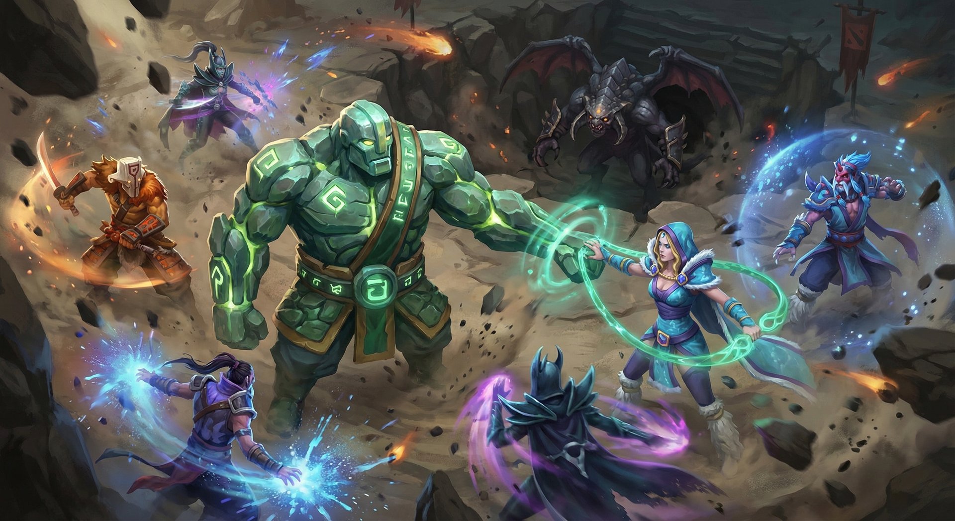 Earth Spirit in the center of a chaotic team fight using abilities