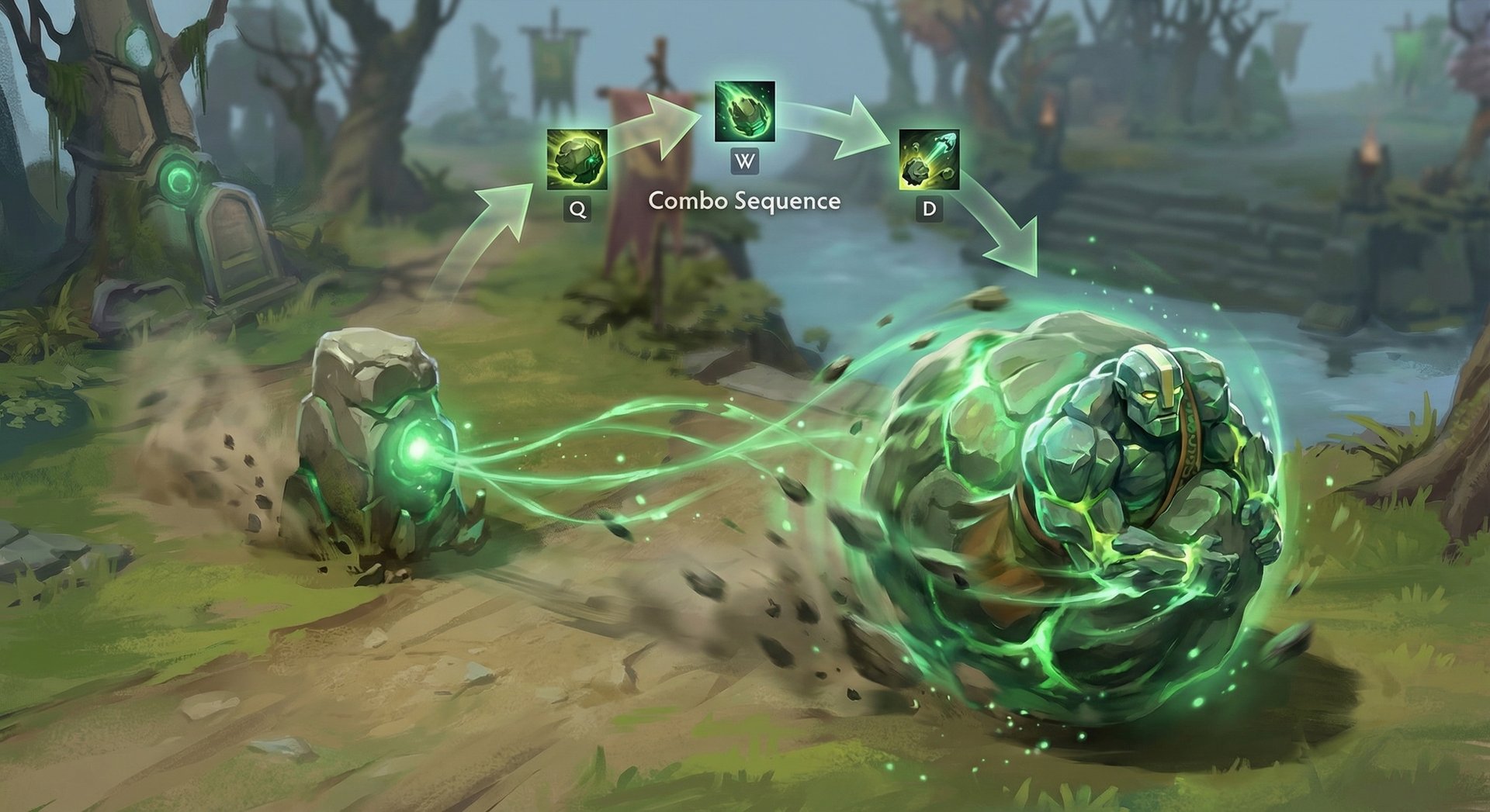 Earth Spirit performing advanced Rolling Boulder combo technique