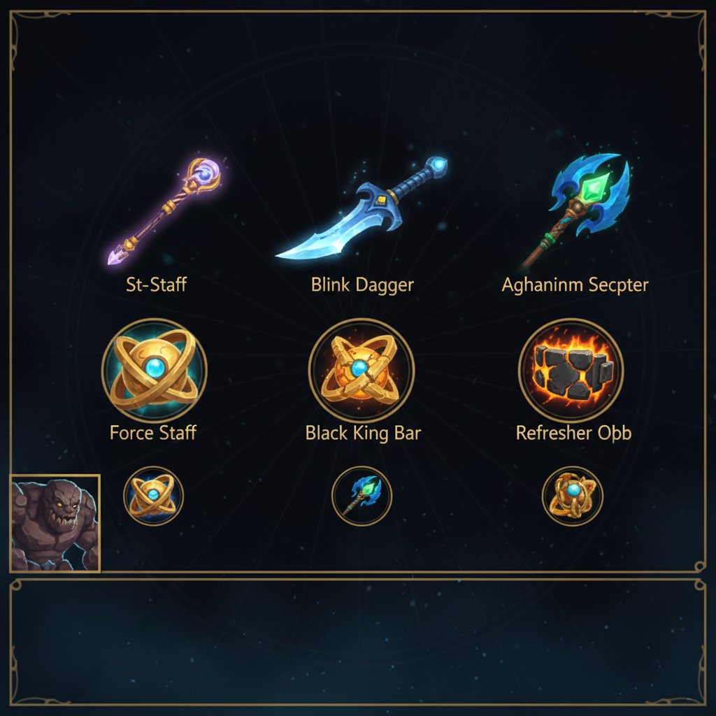 Earthshaker item build showing Blink Dagger Aghanim Scepter and core items