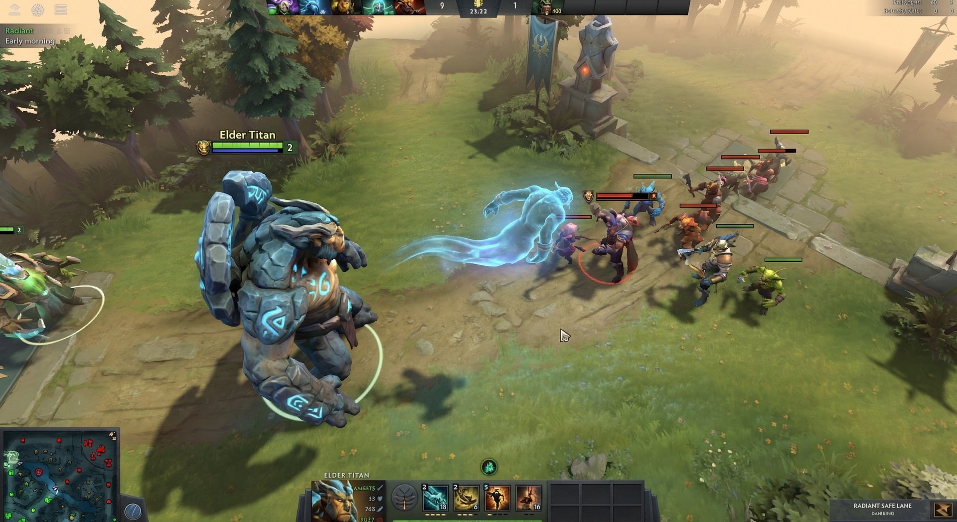 Elder Titan laning phase with Astral Spirit in Dota 2