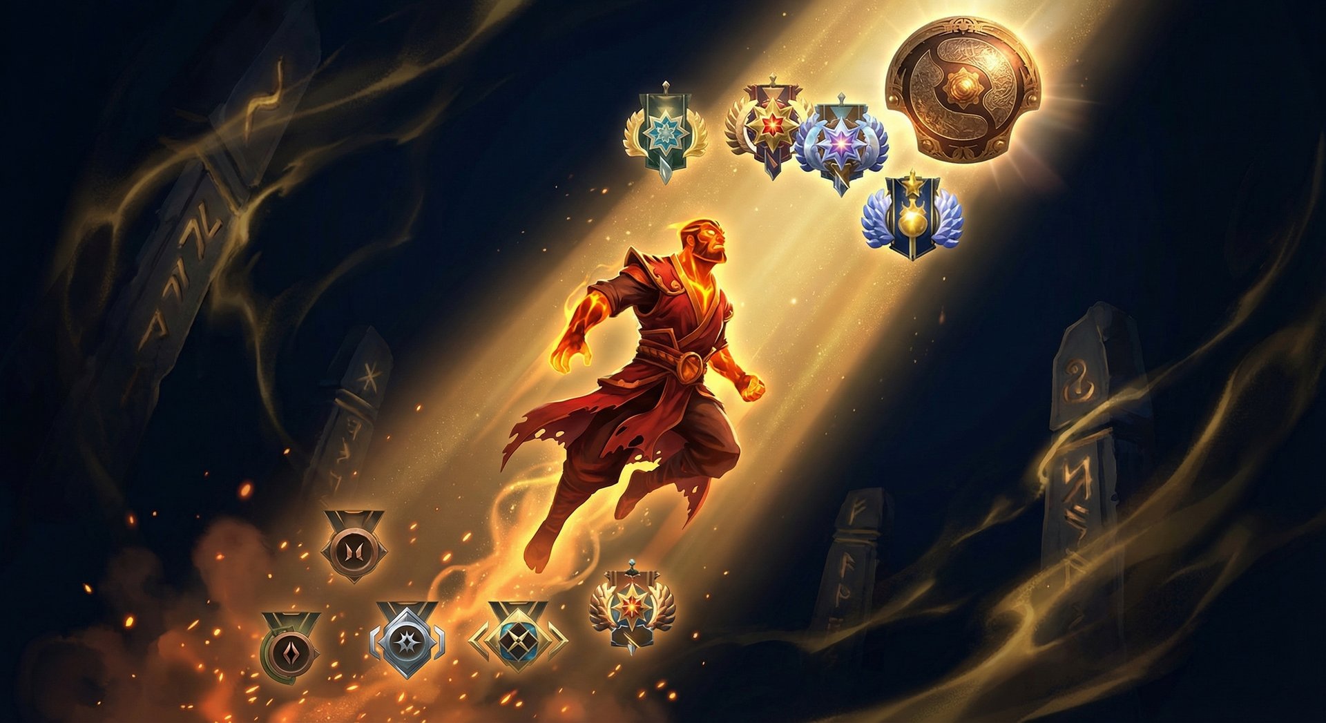 Ember Spirit rank climbing visual with golden accents in Dota 2