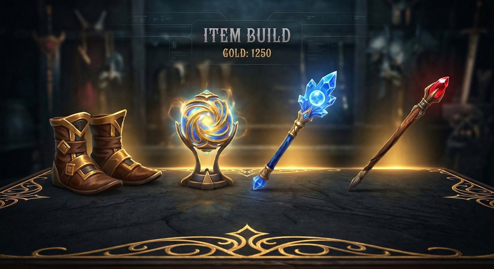 Enchantress item build progression showing core items on dark background