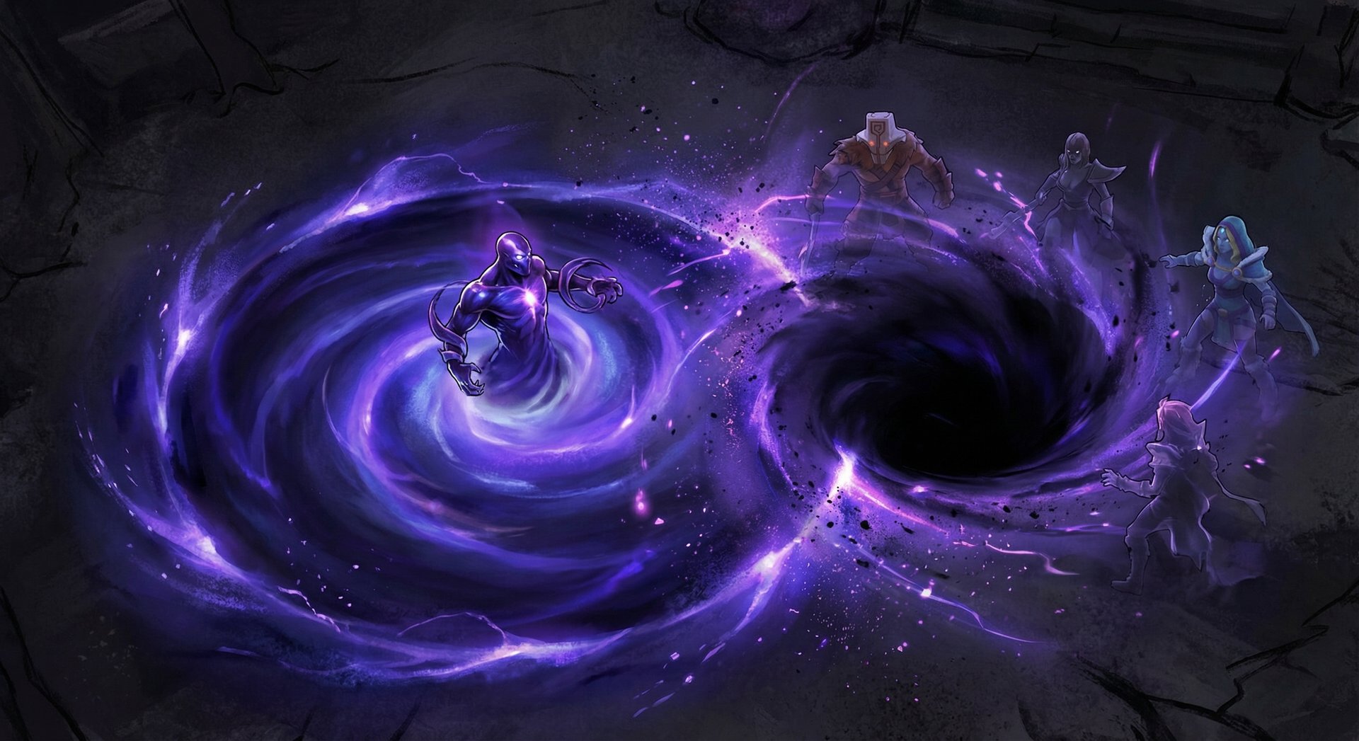Enigma performing Midnight Pulse plus Black Hole advanced combo technique in Dota 2