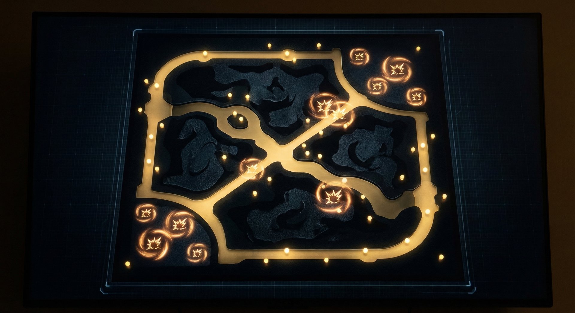 Dota 2 minimap strategy showing ward positions and team fight locations