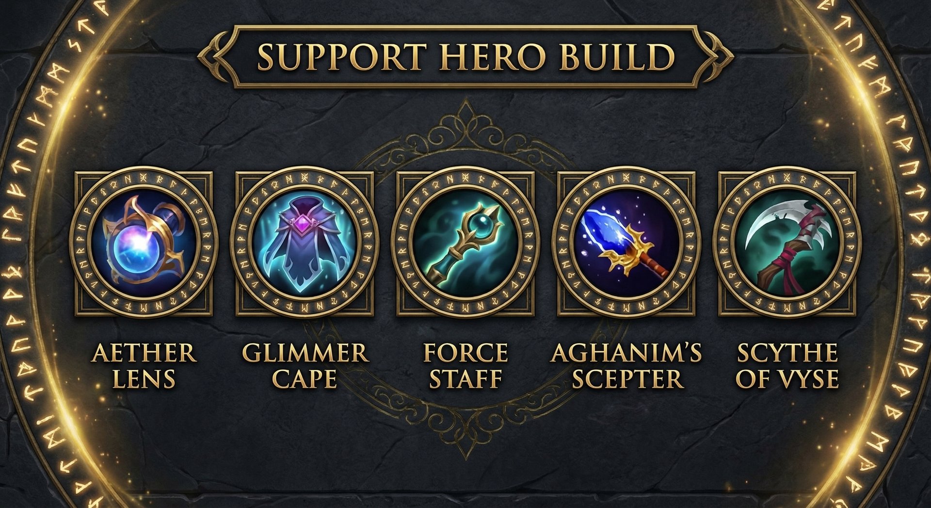 Grimstroke item build progression with Aether Lens, Glimmer Cape, and Aghanim Scepter