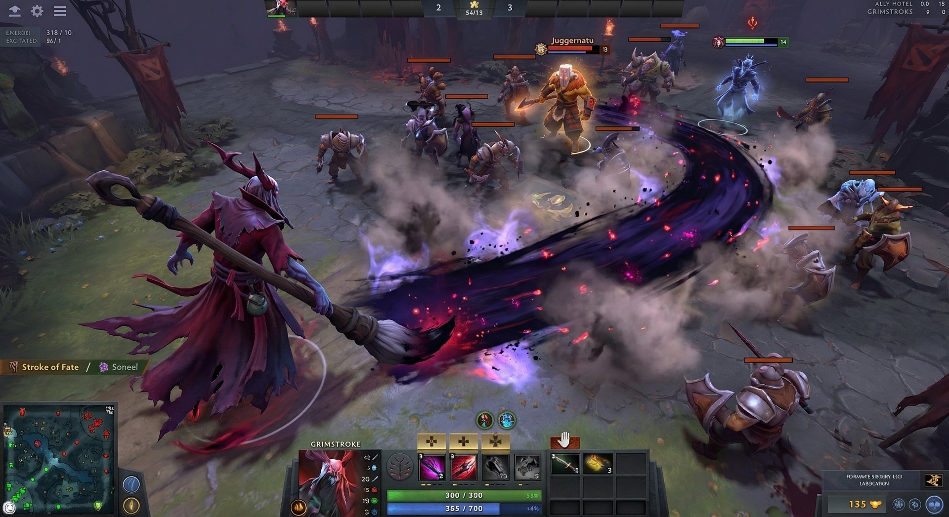 Grimstroke casting Stroke of Fate across the battlefield