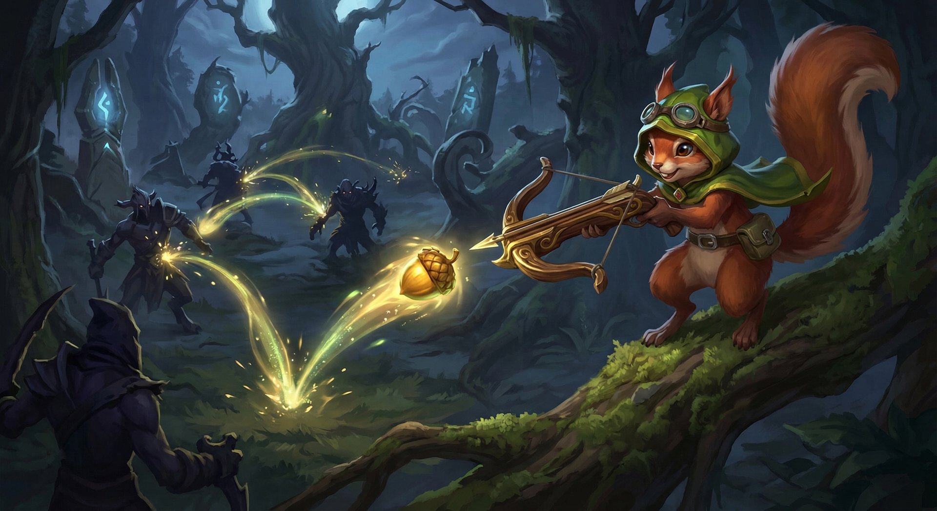 Hoodwink firing Acorn Shot ability in Dota 2