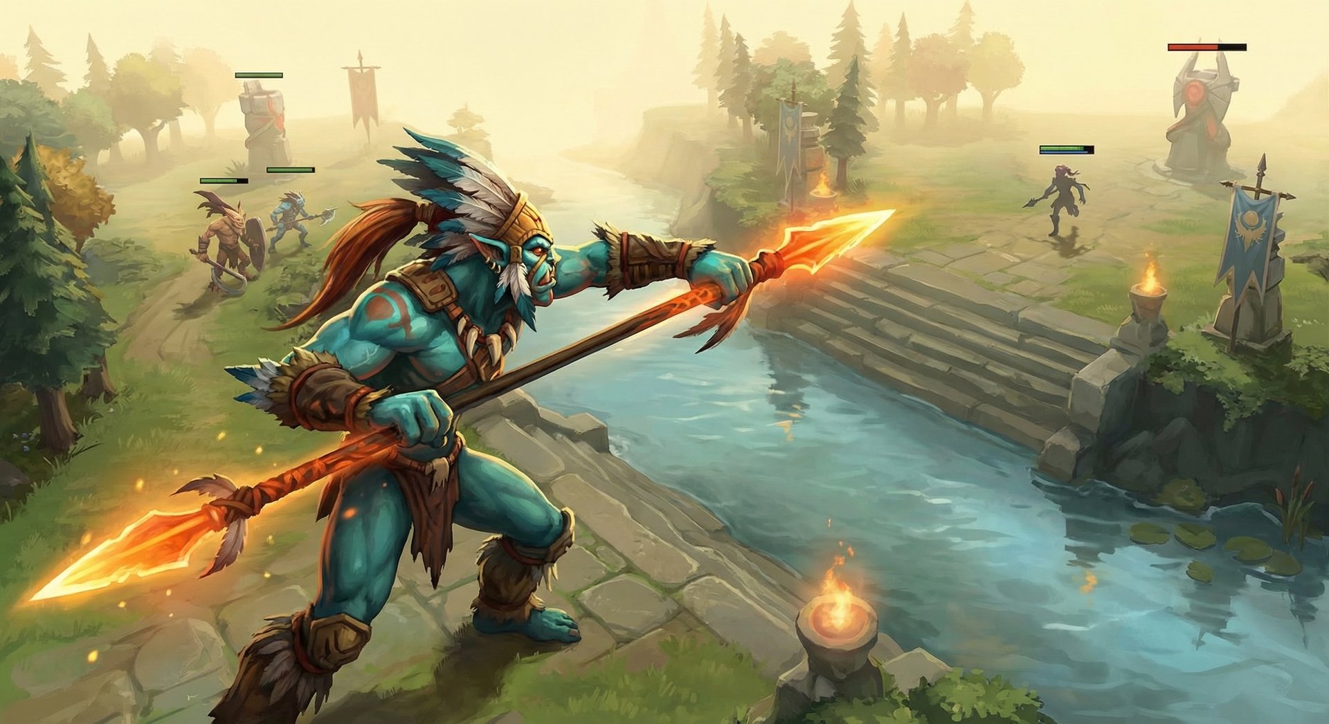 Huskar dominating the mid lane with burning spears in a Dota 2 laning phase