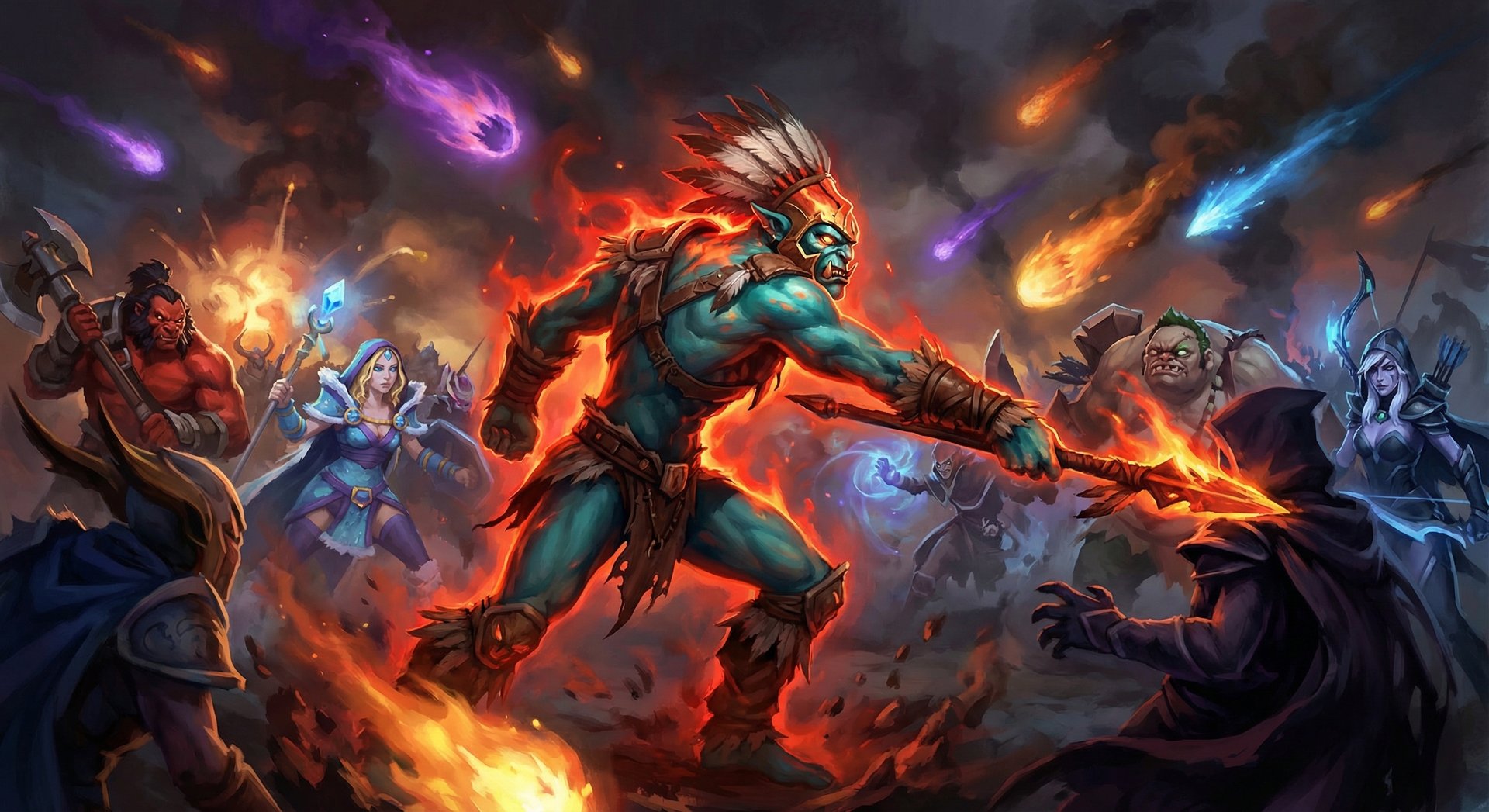 Huskar in an epic Dota 2 team fight glowing red at low health with Berserker's Blood active