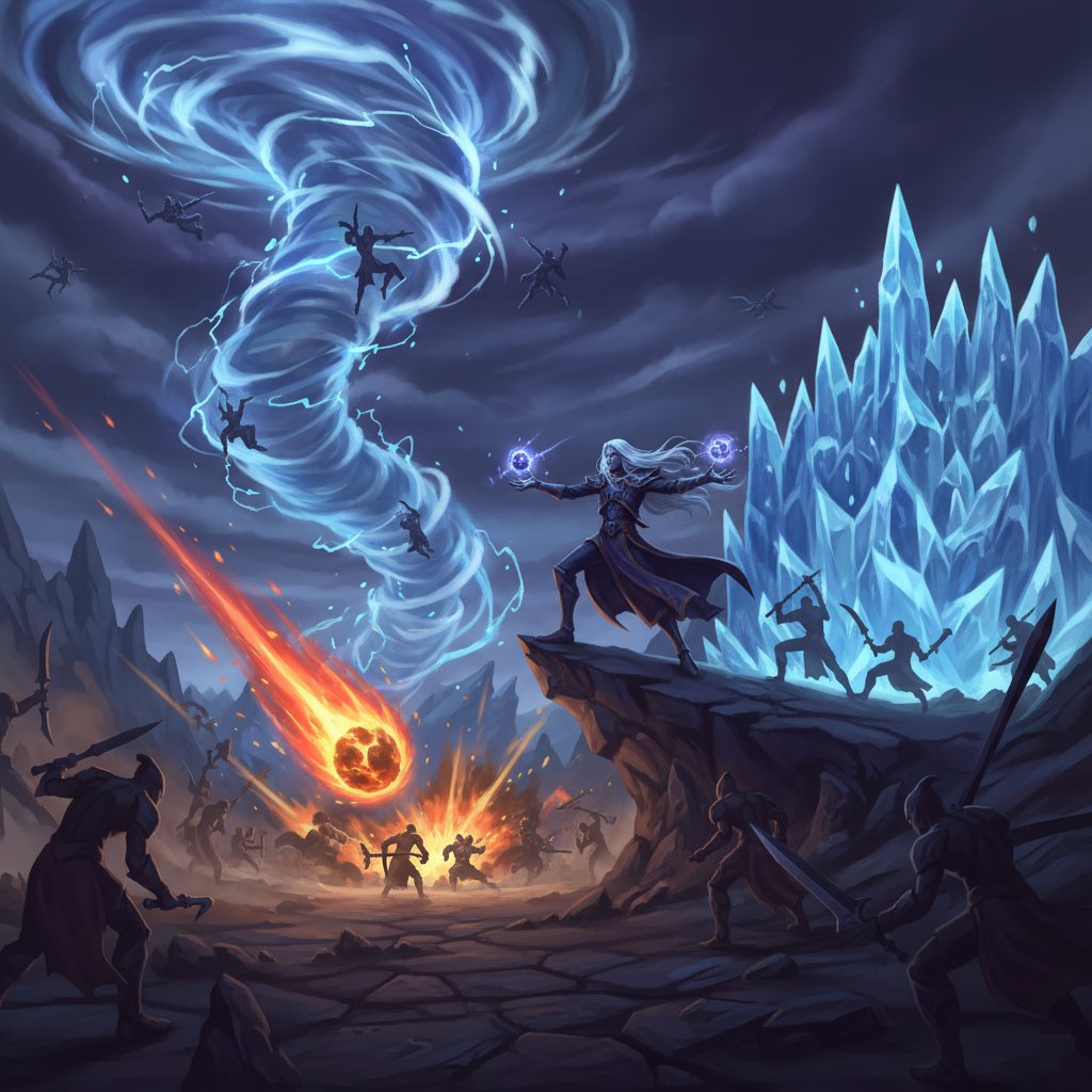 Invoker in a massive teamfight casting multiple spells