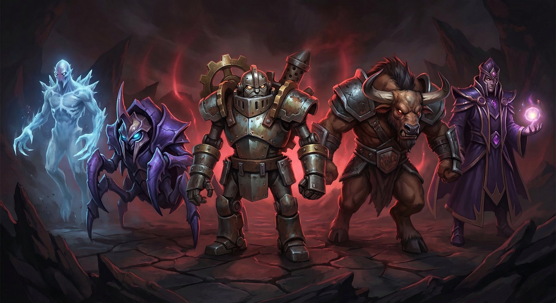 Five Dota 2 counter heroes lined up against Jakiro on dark background