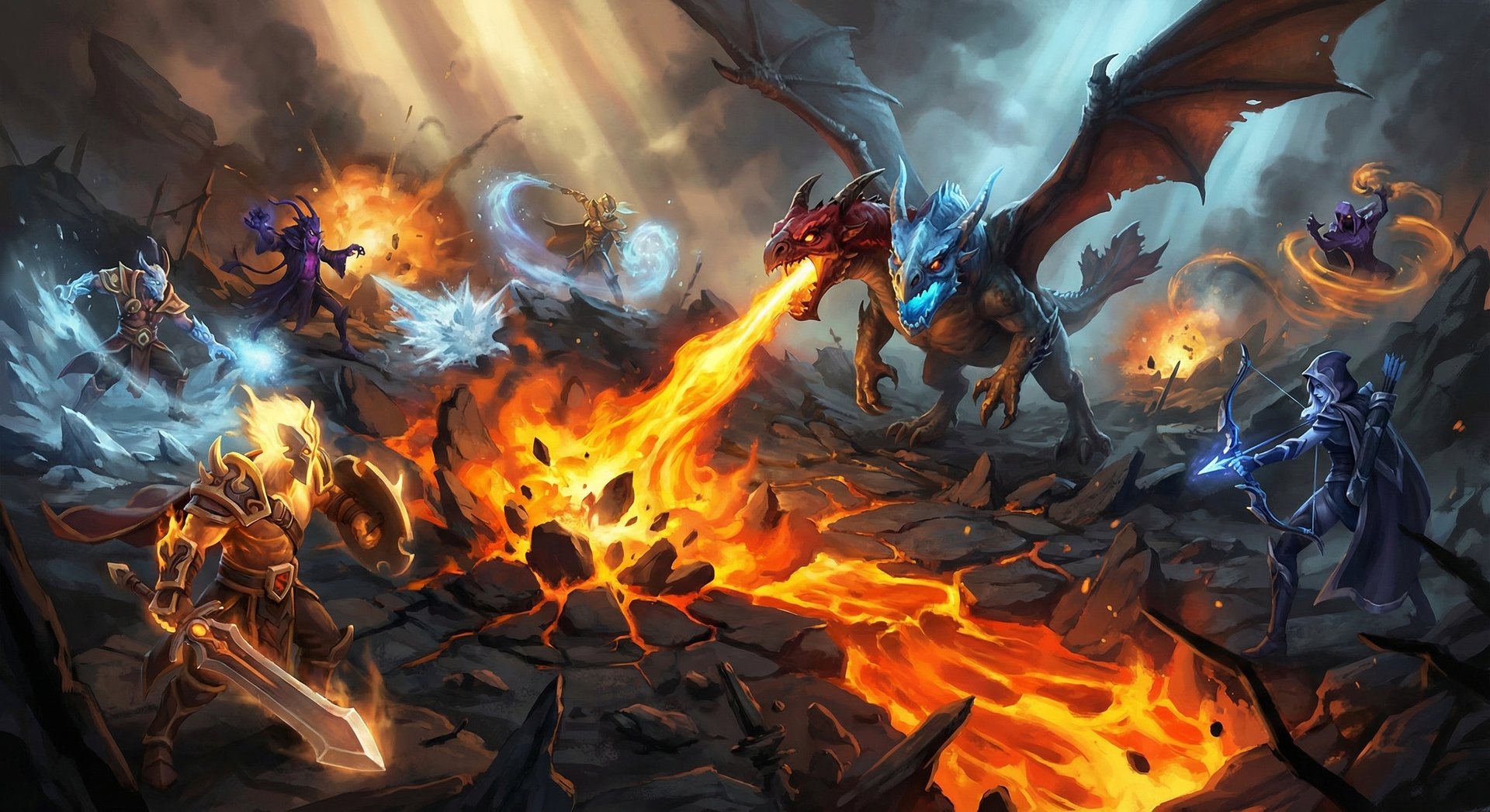 Jakiro in an epic teamfight casting Macropyre while allies clash with enemies