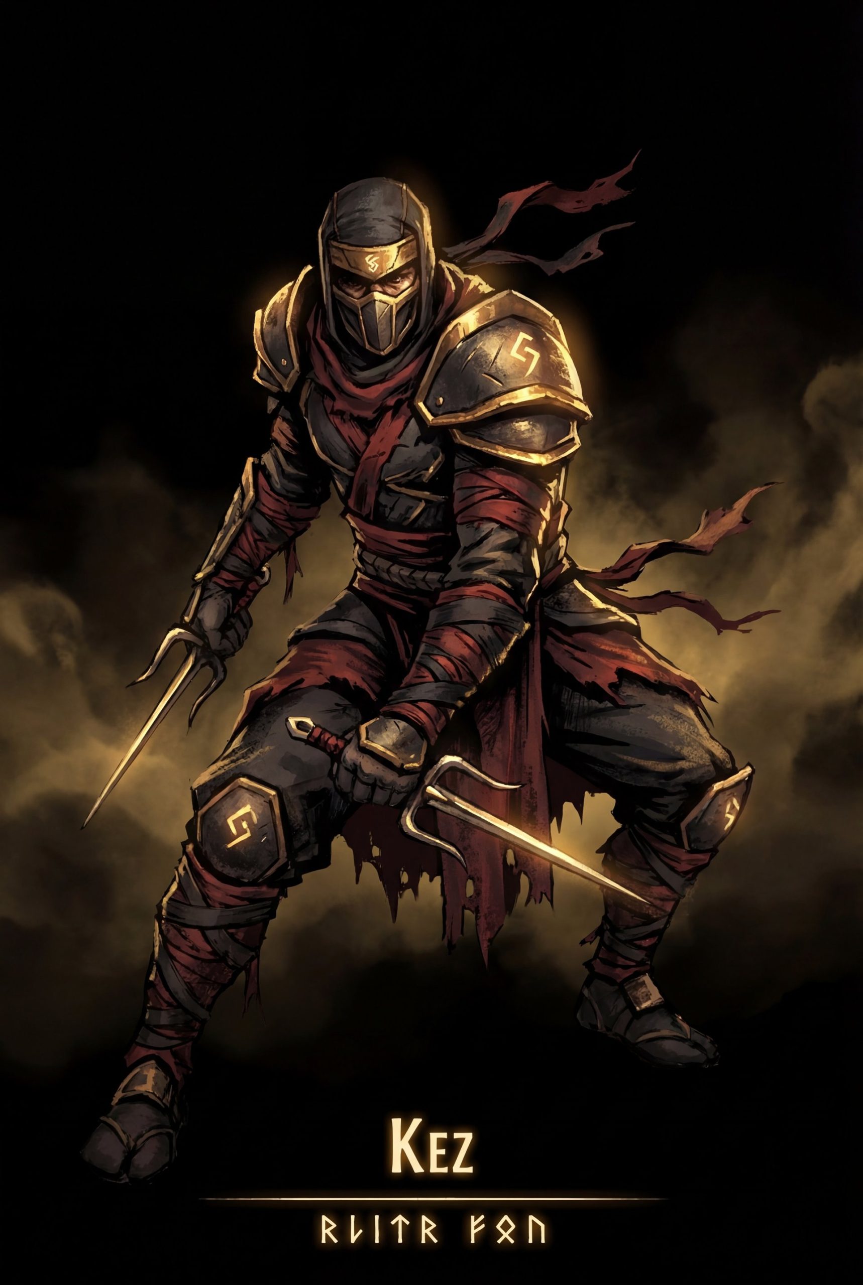 Kez hero portrait with gold accents - Dota 2 cinematic art