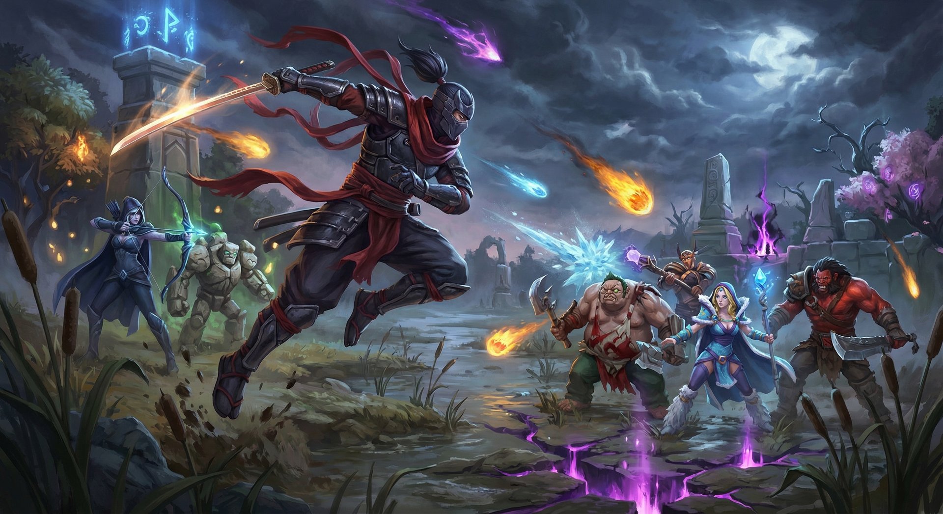 Kez in epic Dota 2 teamfight scene - katana slashing through enemies