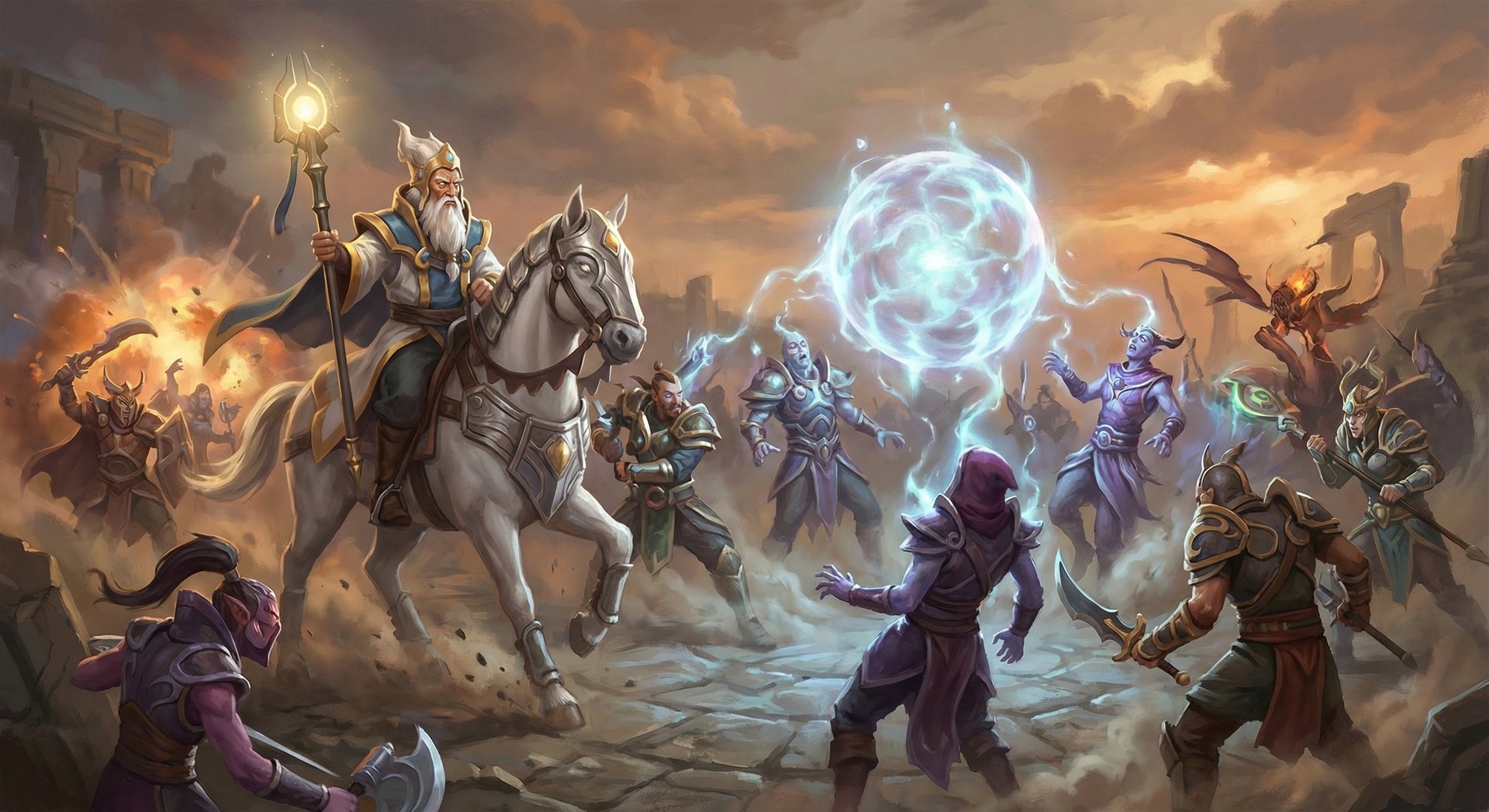 Keeper of the Light in team fight casting Will-O-Wisp ultimate ability
