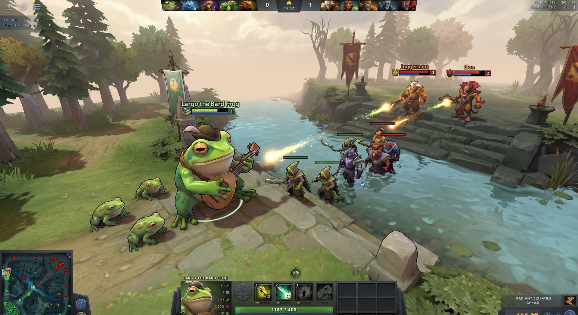 Largo the Bard Frog in laning phase trading with enemy heroes in Dota 2