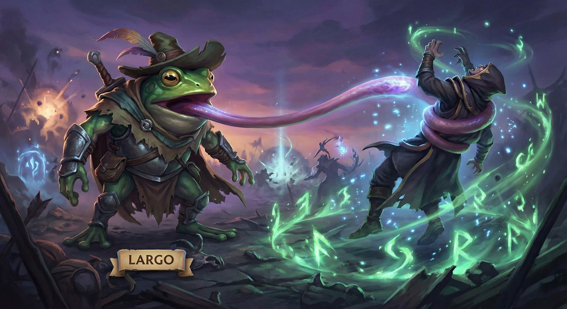 Largo using Catchy Lick ability to pull an enemy hero with his tongue in Dota 2