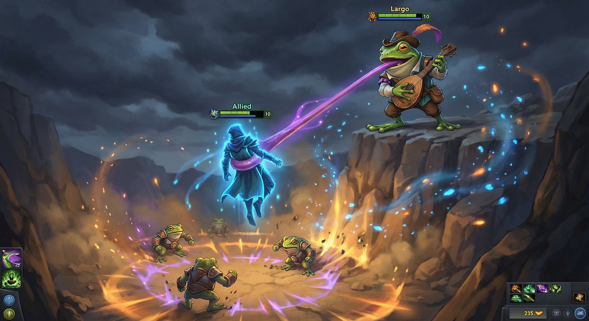 Largo using Catchy Lick to pull an ally over terrain in Dota 2