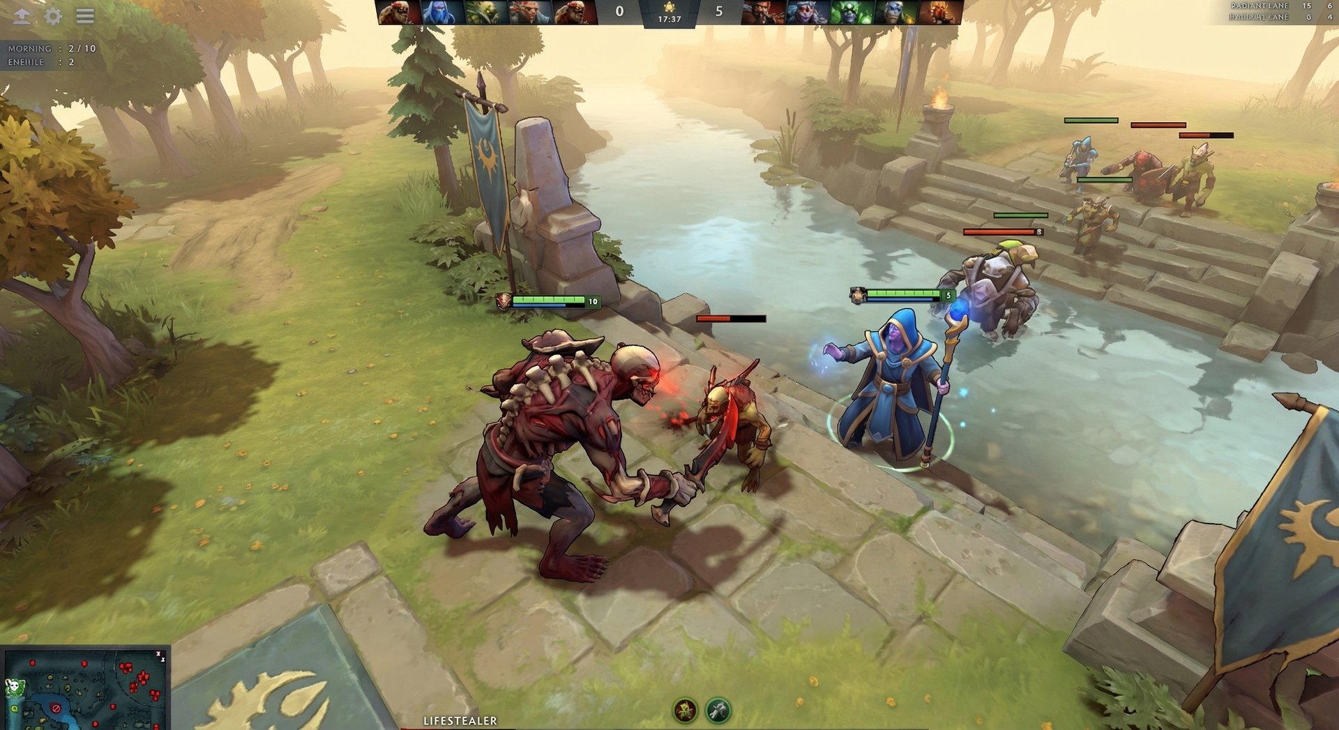 Lifestealer in safe lane laning phase fighting alongside support hero