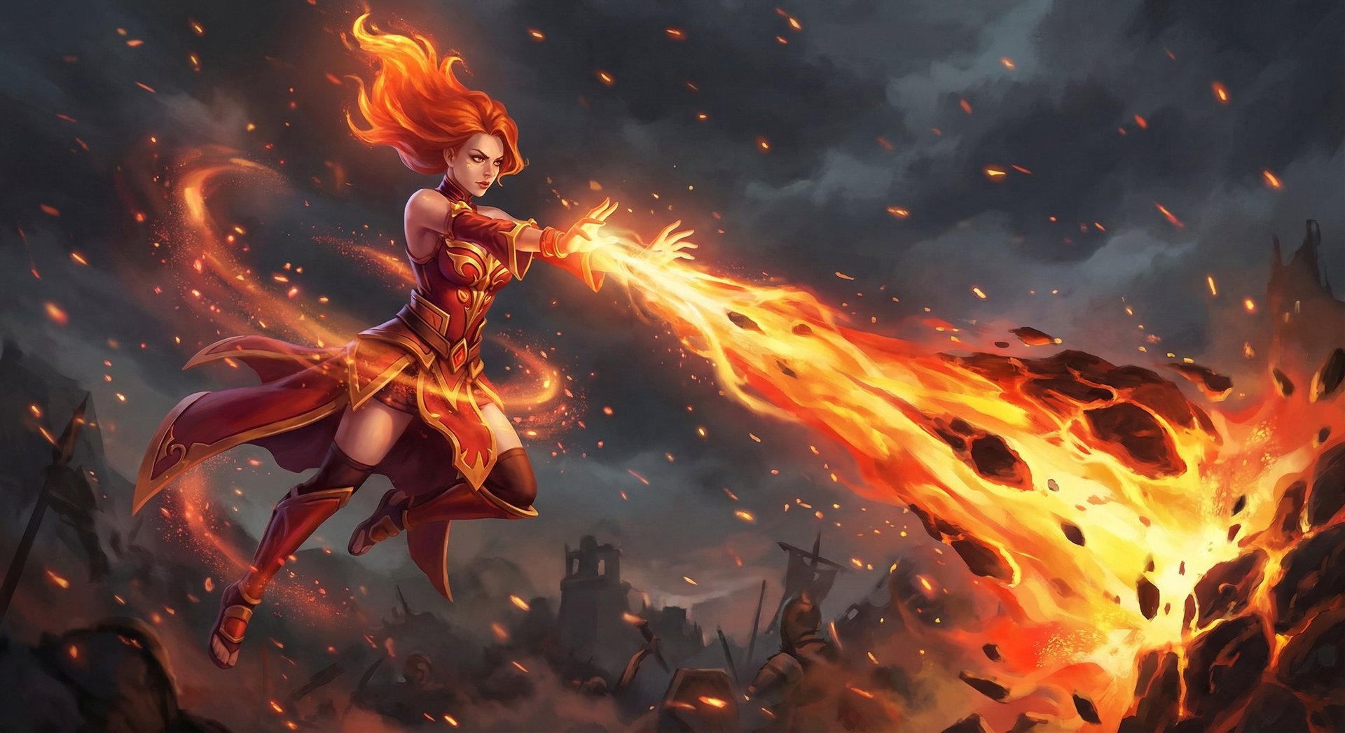 Lina casting Dragon Slave fire wave in Dota 2