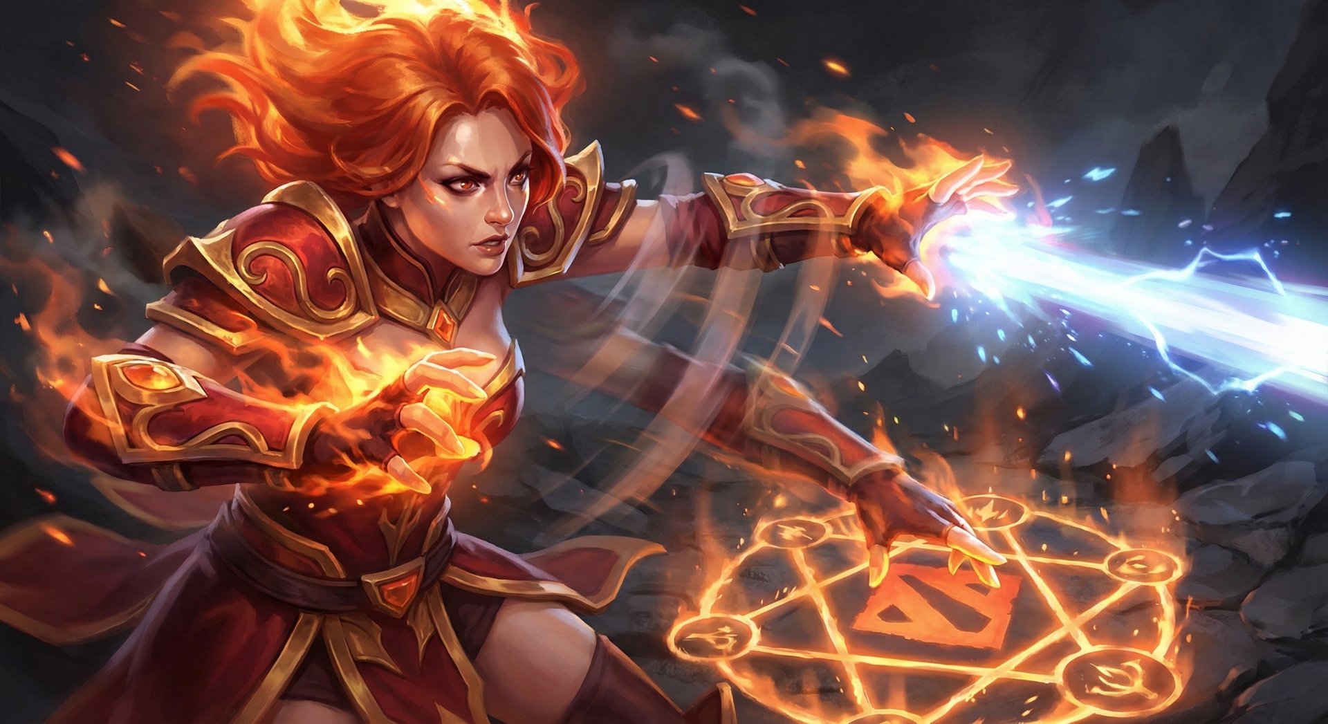 Lina performing advanced combo technique with fire spell effects
