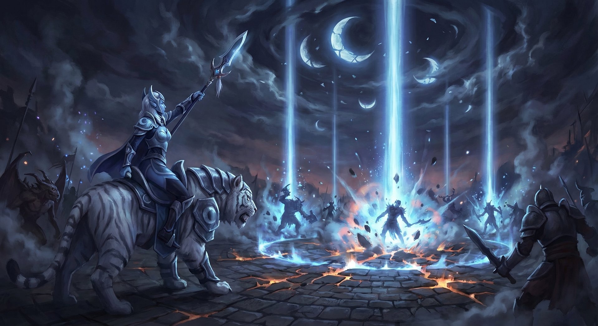 Luna casting Eclipse ultimate with moonbeams raining down in Dota 2
