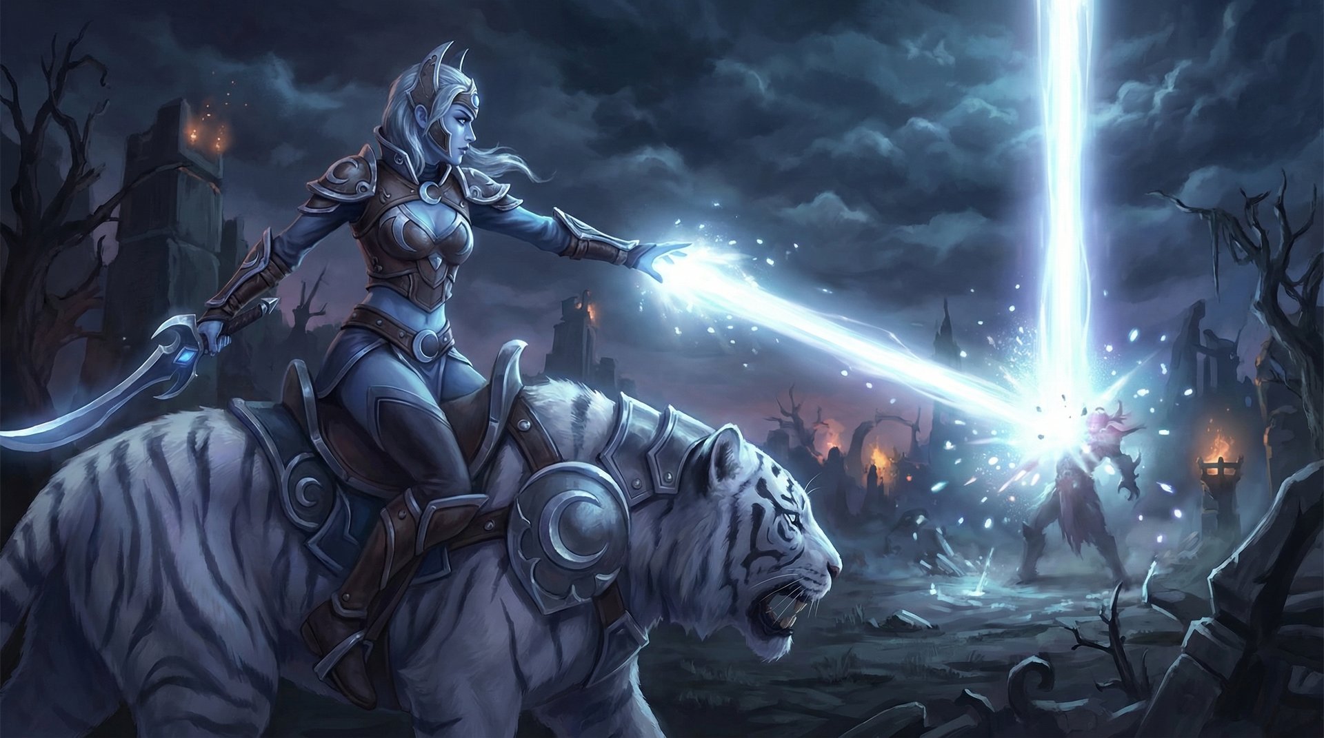Luna casting Lucent Beam ability in Dota 2