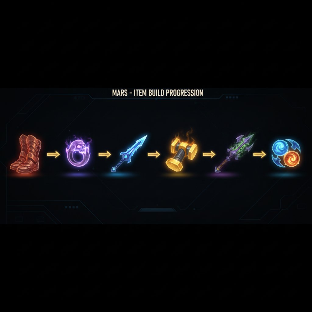 Mars Dota 2 item build progression showing core items
