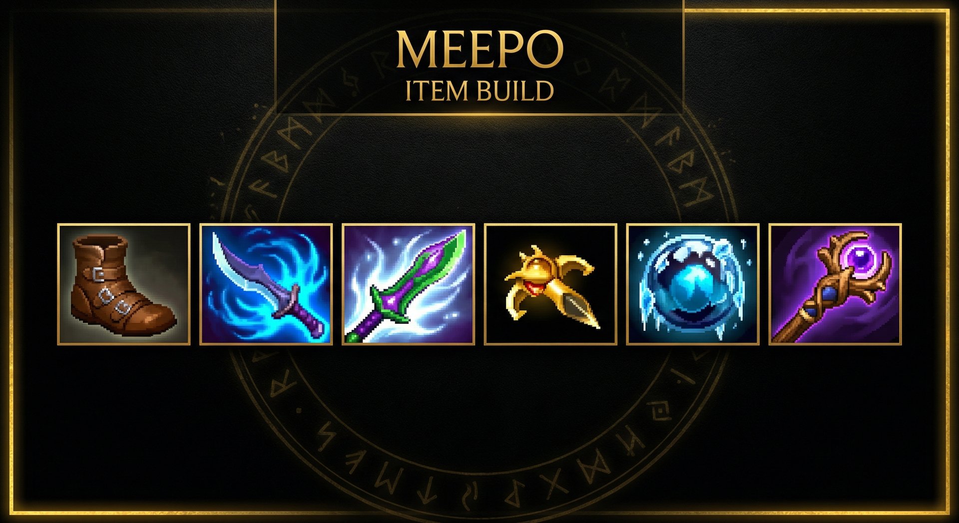 Meepo Dota 2 item build progression showing core items on dark background