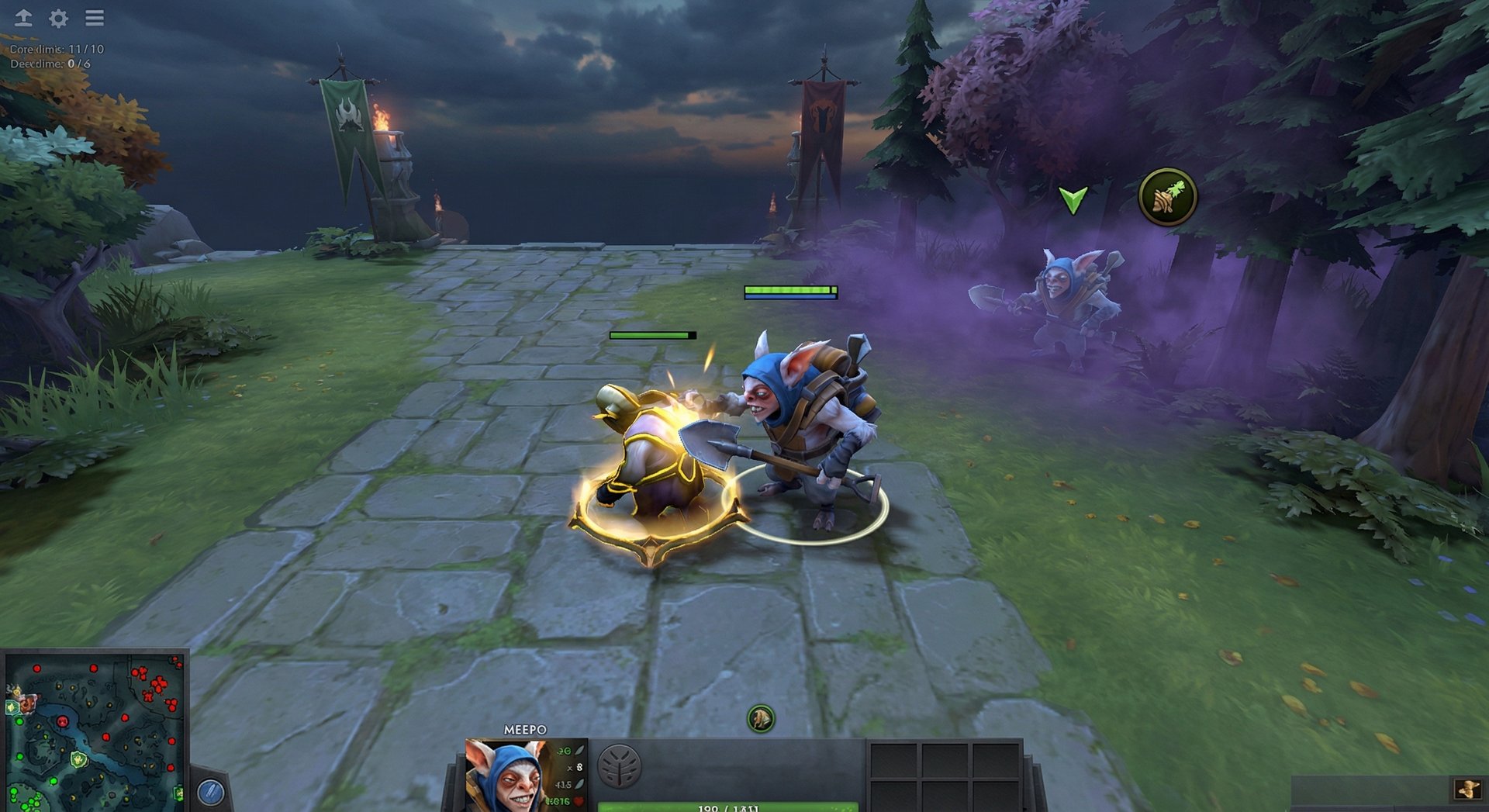 Meepo in mid lane during laning phase with clone stacking jungle camp in Dota 2
