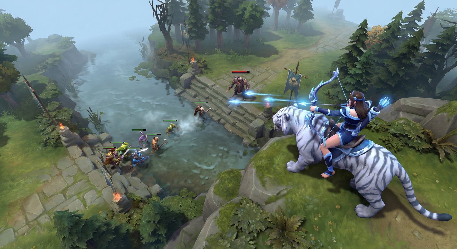 Mirana laning phase in Dota 2 harassing from high ground on her white tiger