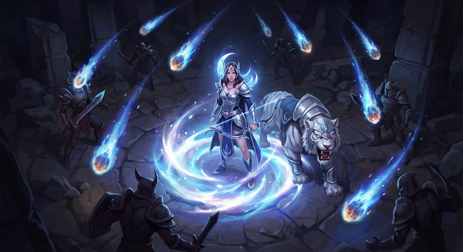 Mirana casting Starstorm ability with meteors raining down in Dota 2