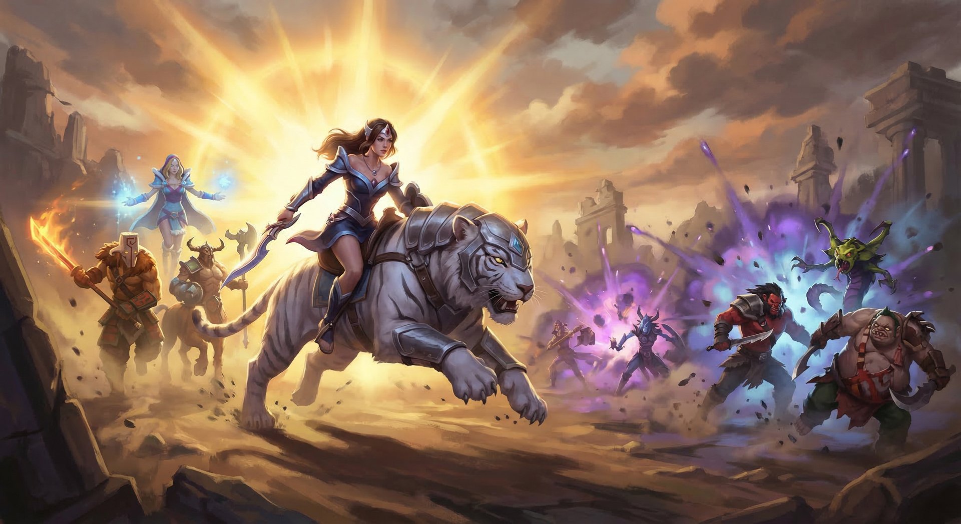 Mirana leading a team fight with Solar Flare ultimate active in Dota 2