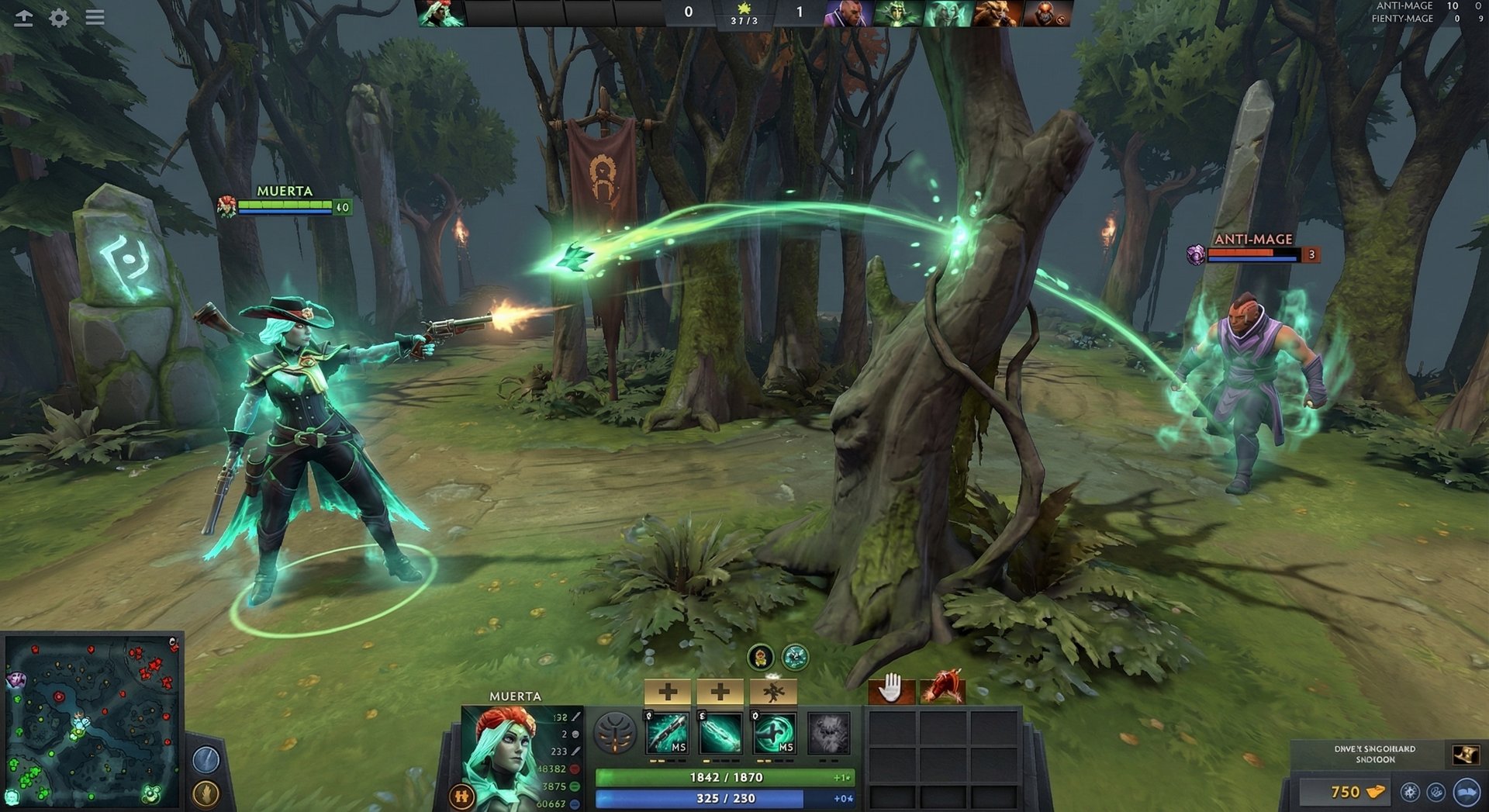 Muerta Dota 2 hero performing advanced Dead Shot ricochet technique