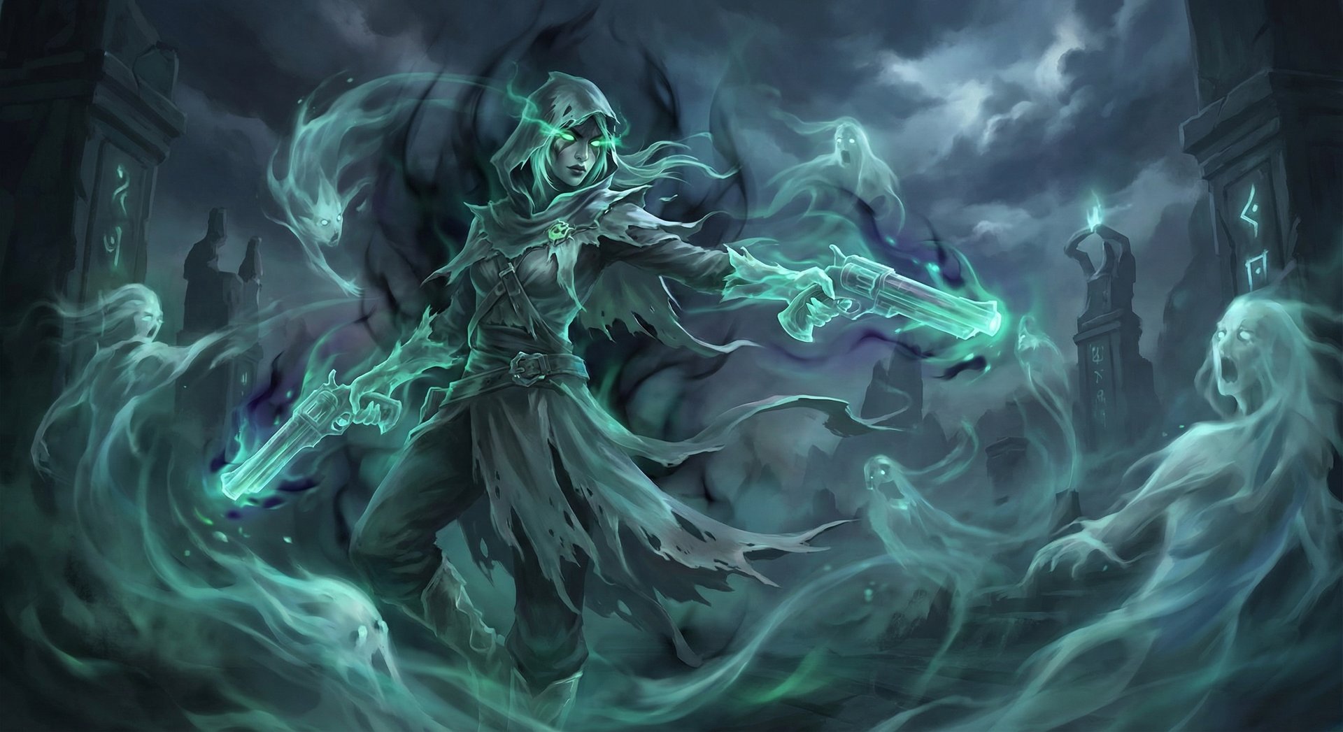 Muerta using Pierce the Veil ultimate ability, surrounded by swirling spirits and ethereal green energy